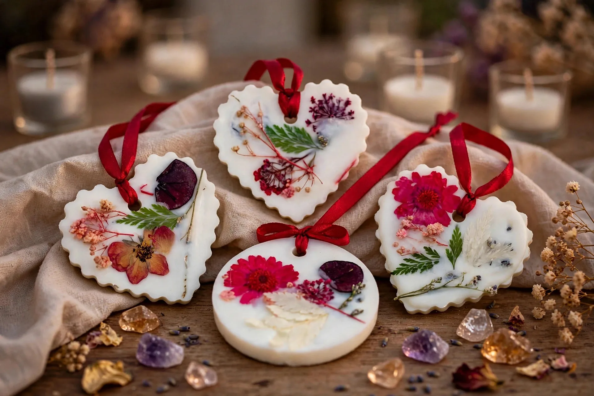 Soy Wax Scented Sachet: Dried Flowers — lit with a warm flame