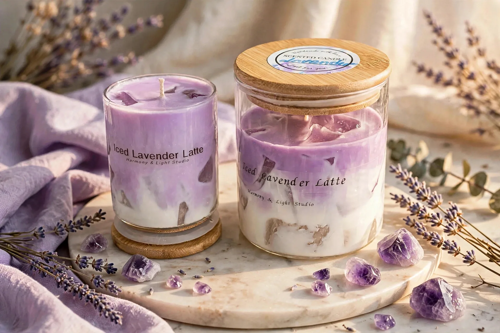 Handmade Lavender Latte Candle: Iced Cube Design, Soy Wax