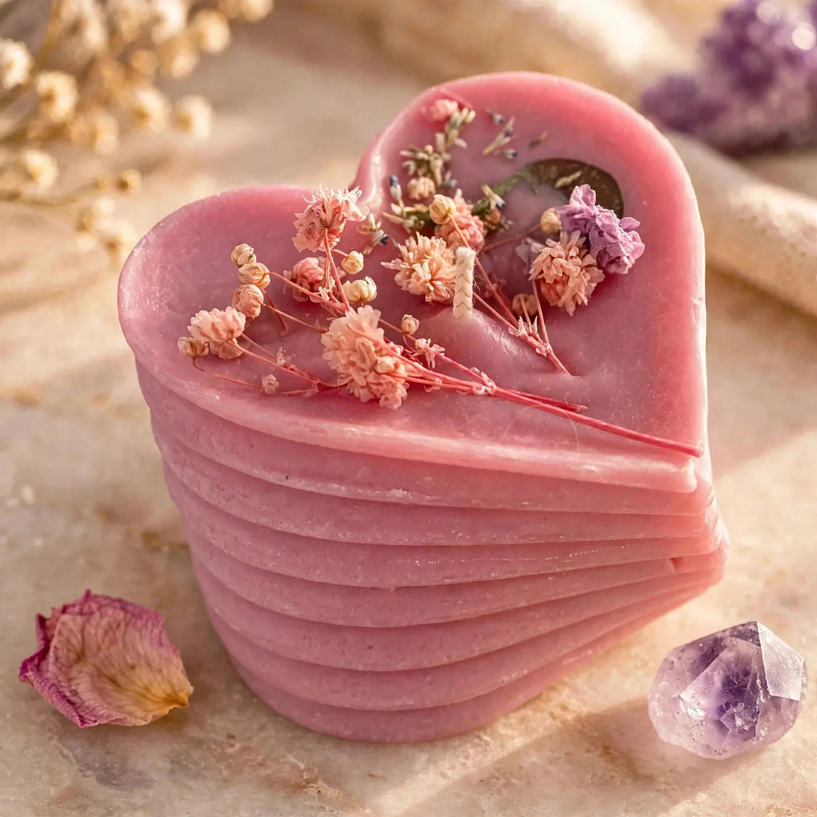 Handcrafted Heart Pillar Candle: Coconut Soy Wax with — close-up detail