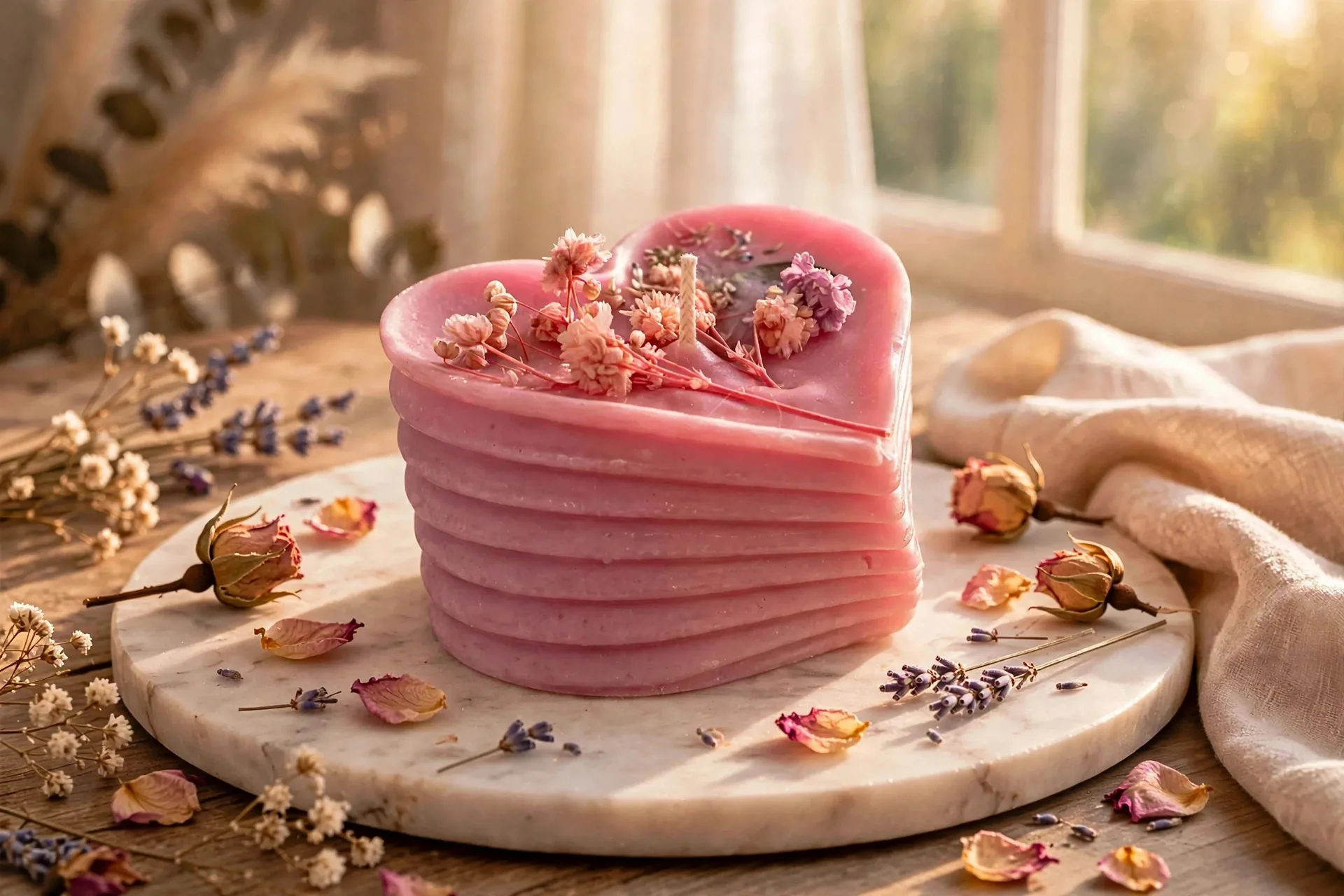Handcrafted Heart Pillar Candle: Coconut Soy Wax with — lifestyle photo