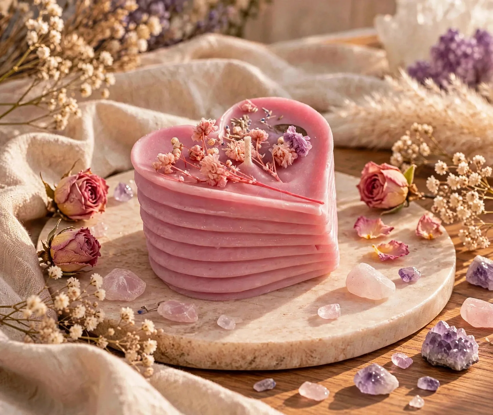 Handcrafted Heart Pillar Candle: Coconut Soy Wax with — styled home decor scene