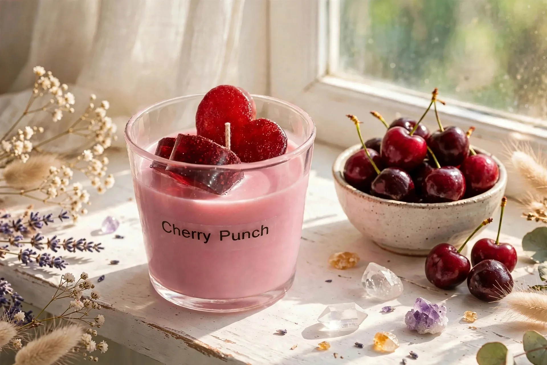 Unique Soy Blend Candle: Hawaiian Cherry Punch Delight — lifestyle photo