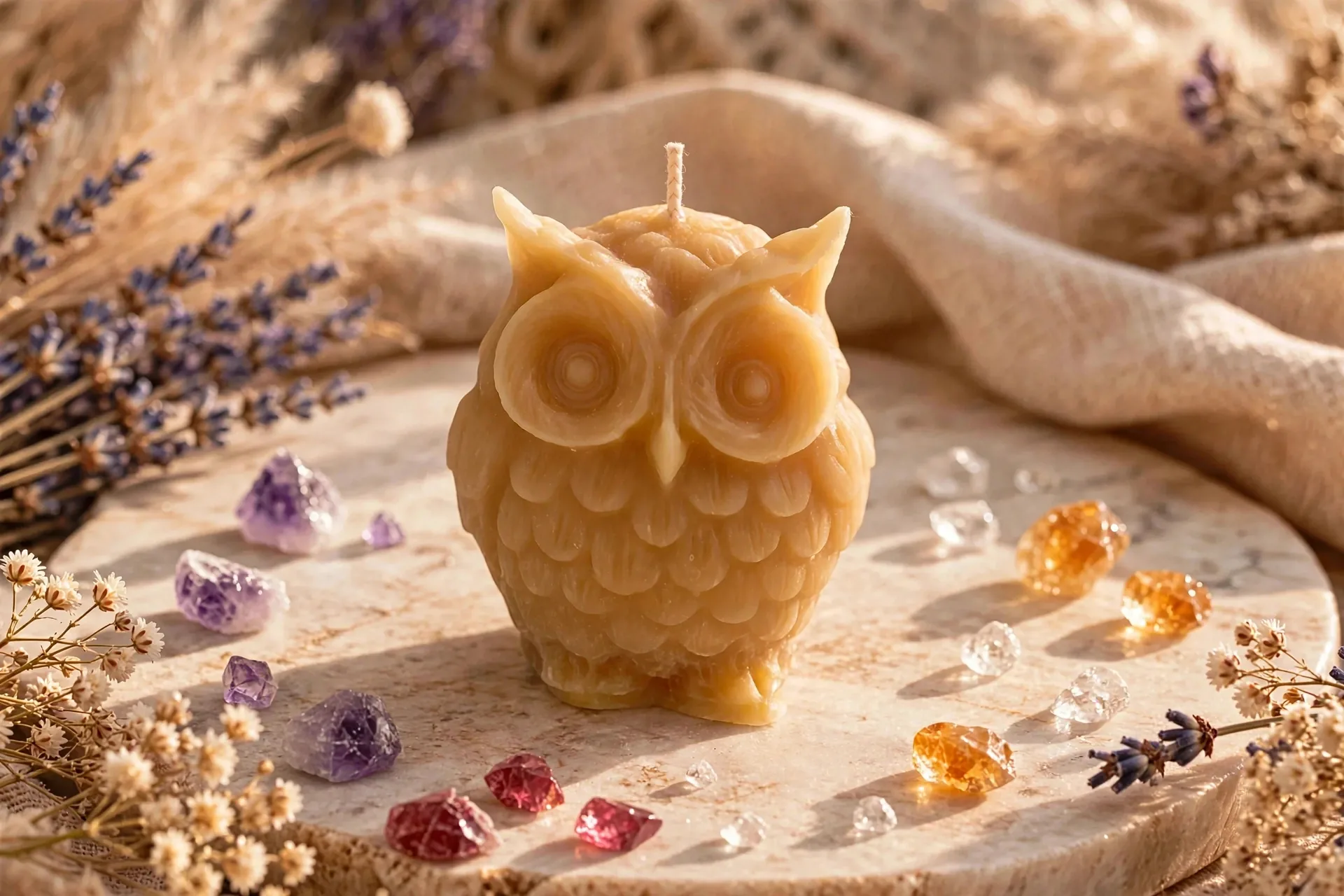 Handmade Beeswax Owl Candle: Balsam Fir Scented Home Decor