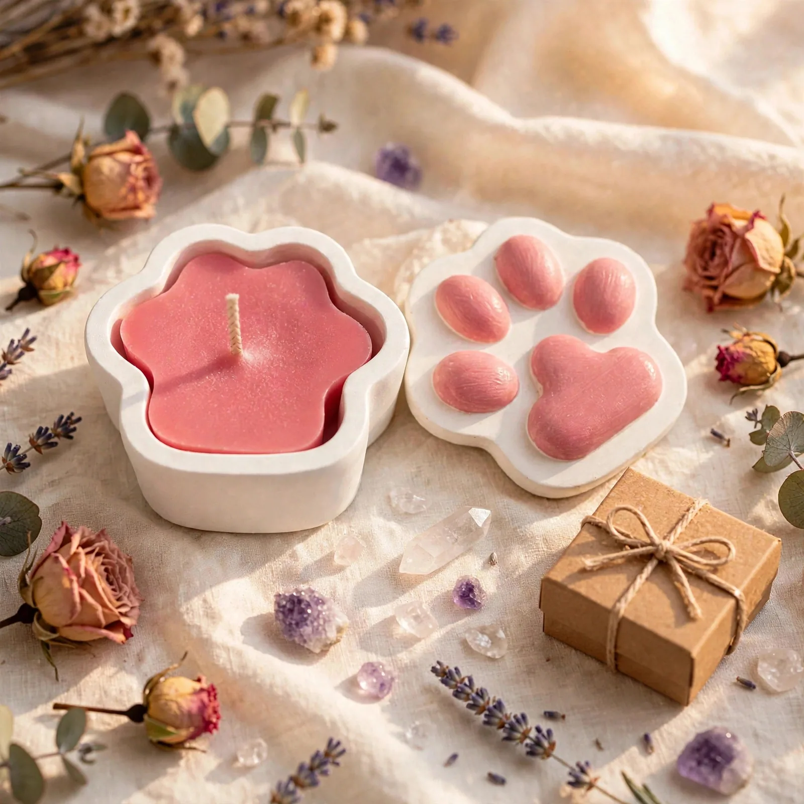 Paw Print Soy Candle: Pet Lover Gift — styled home decor scene