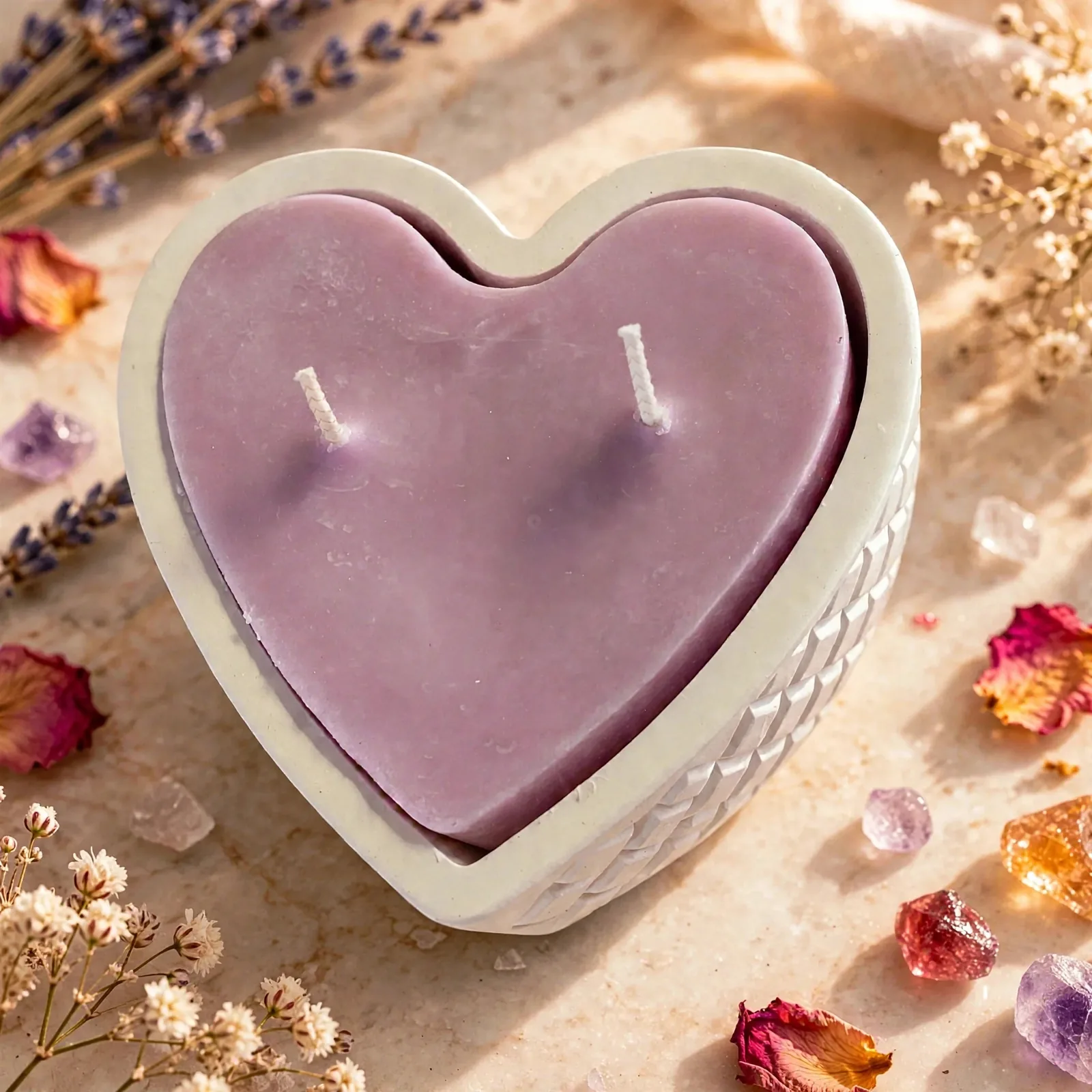 Heart Shaped Soy Candle: Scented Jesmonite Vessel — close-up detail
