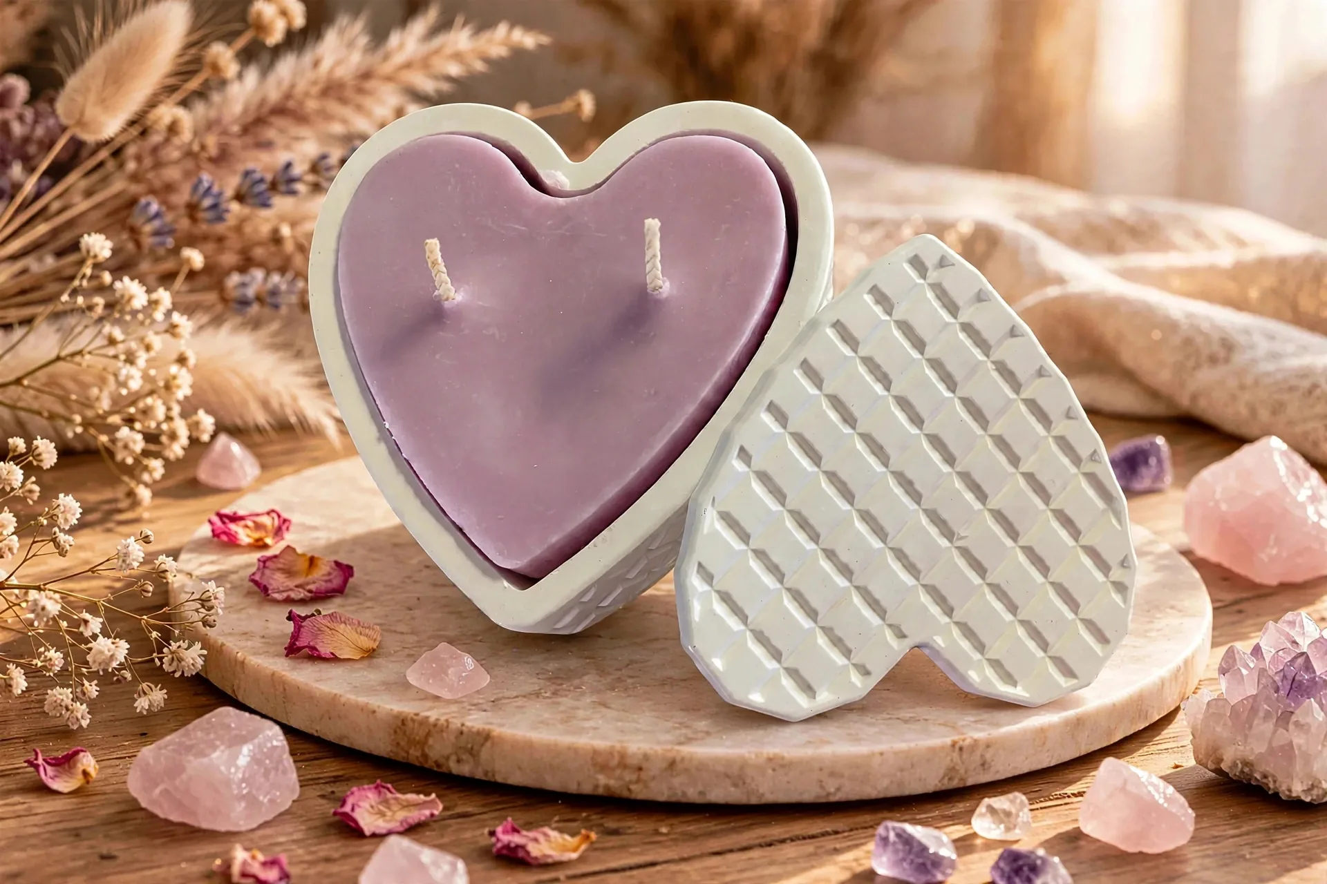 Heart Shaped Soy Candle: Scented Jesmonite Vessel — lifestyle photo