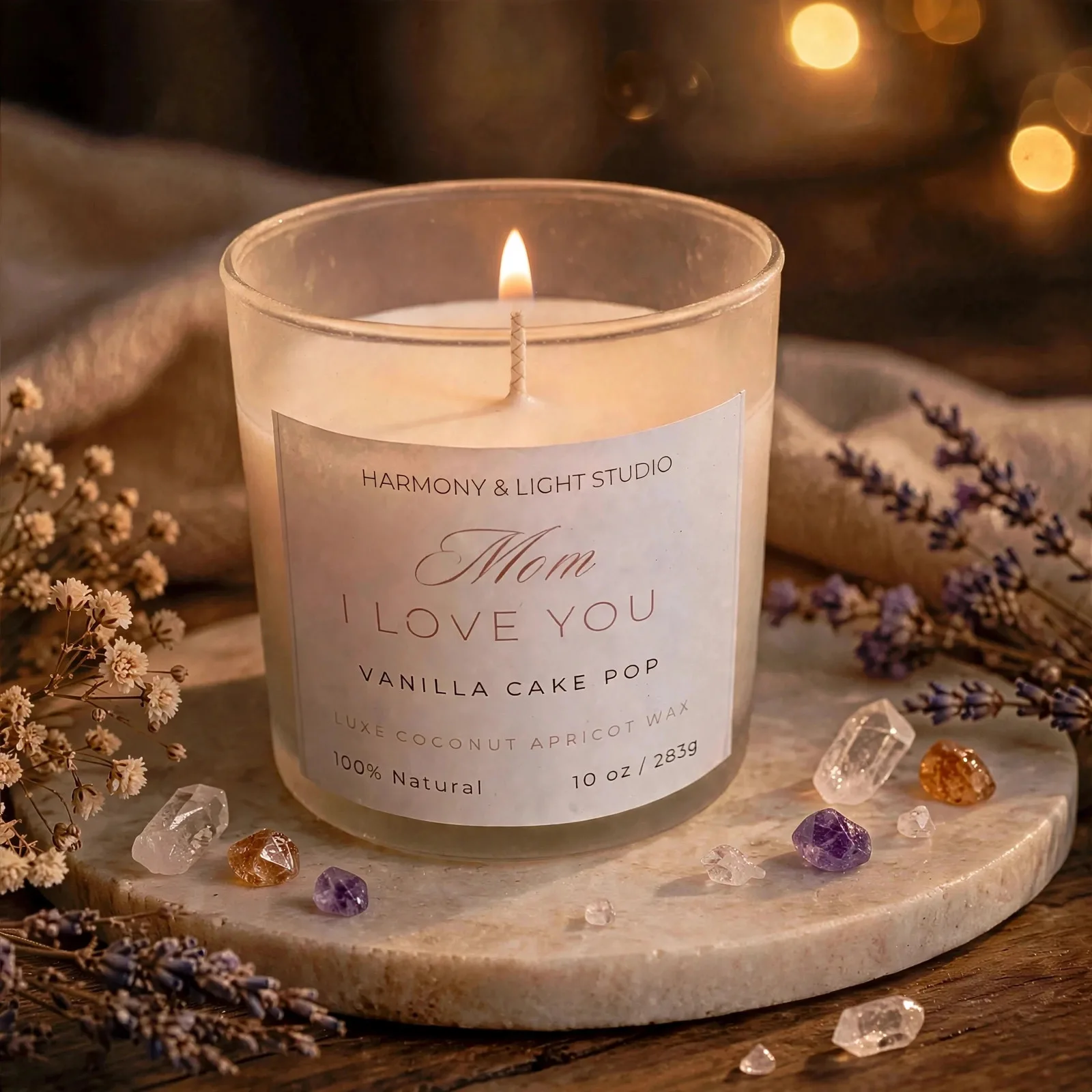 Mothers Day Secret Message Candle — lit with a warm flame