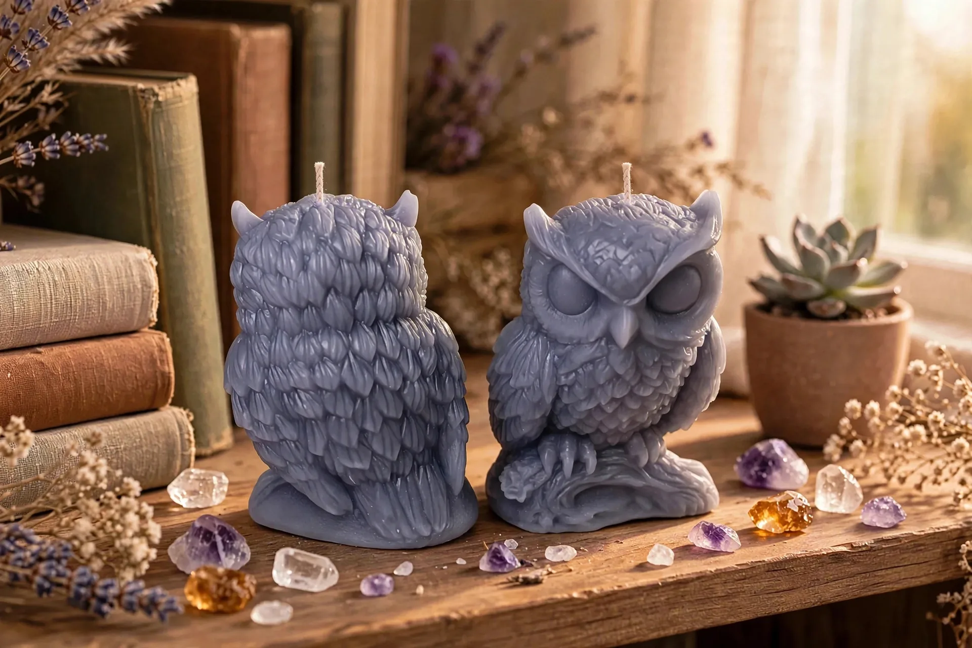 Sleeping Owl Beeswax Candle — lifestyle photo