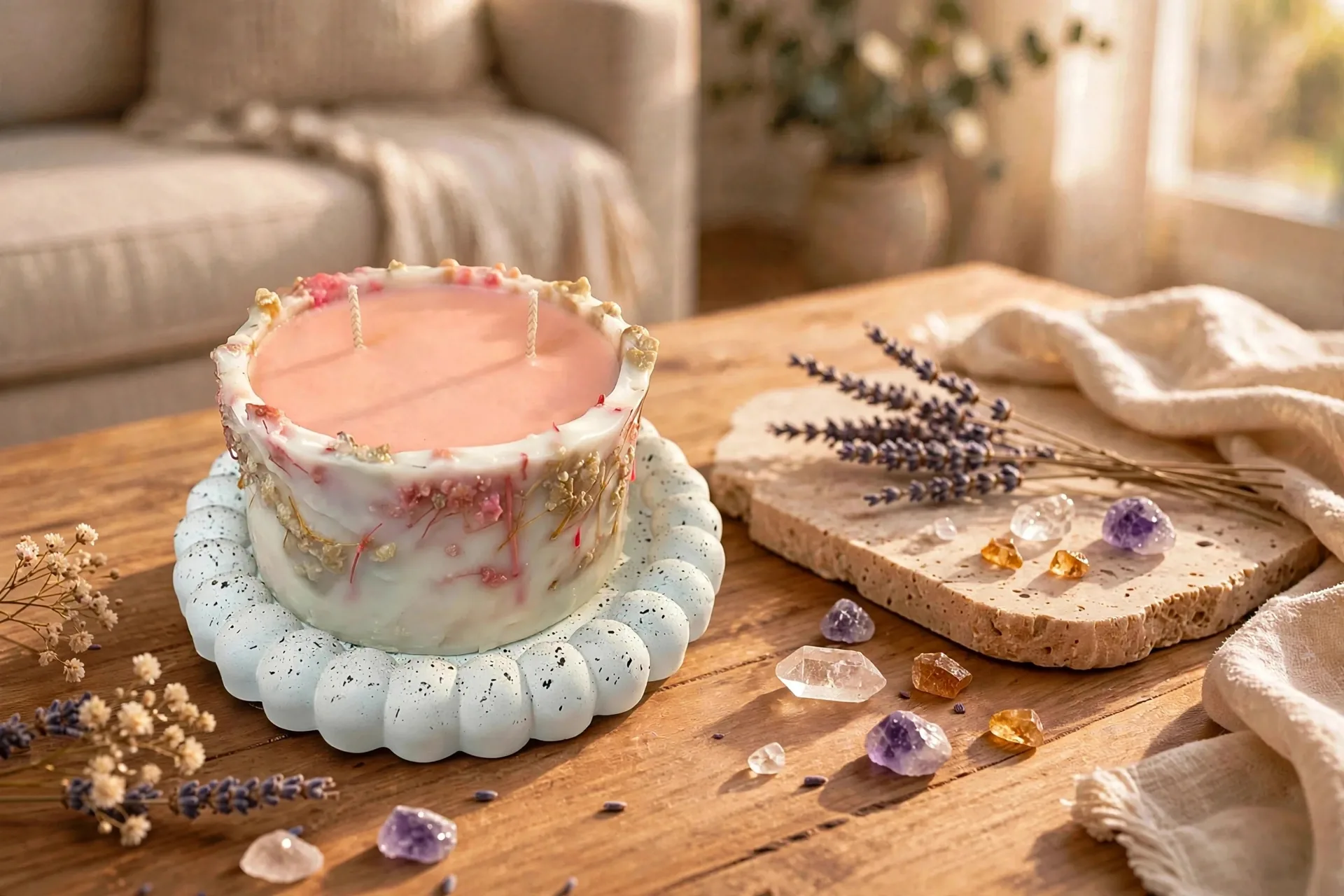 Lavender Flower Candle — lifestyle photo