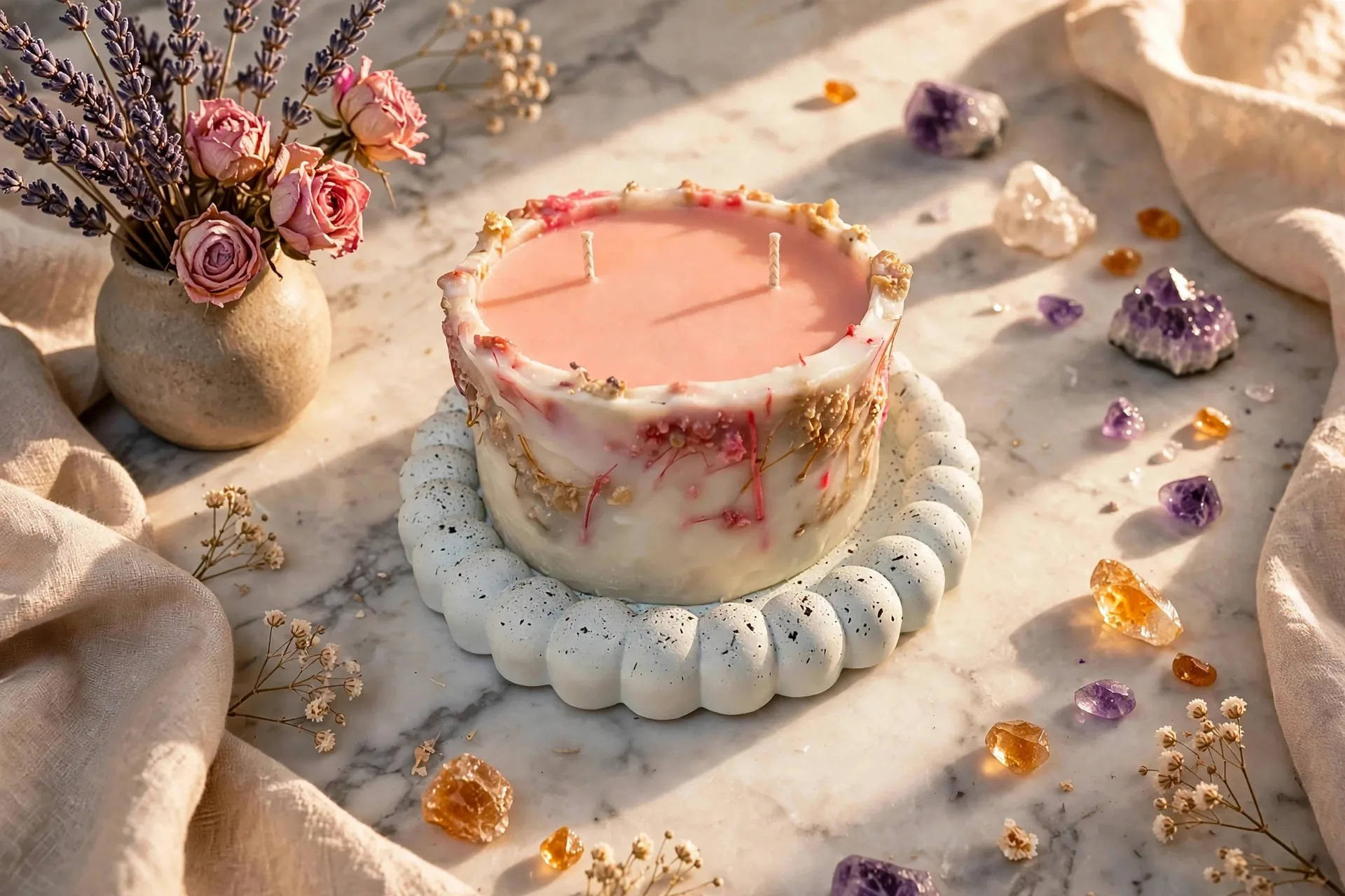Lavender Flower Candle — styled home decor scene