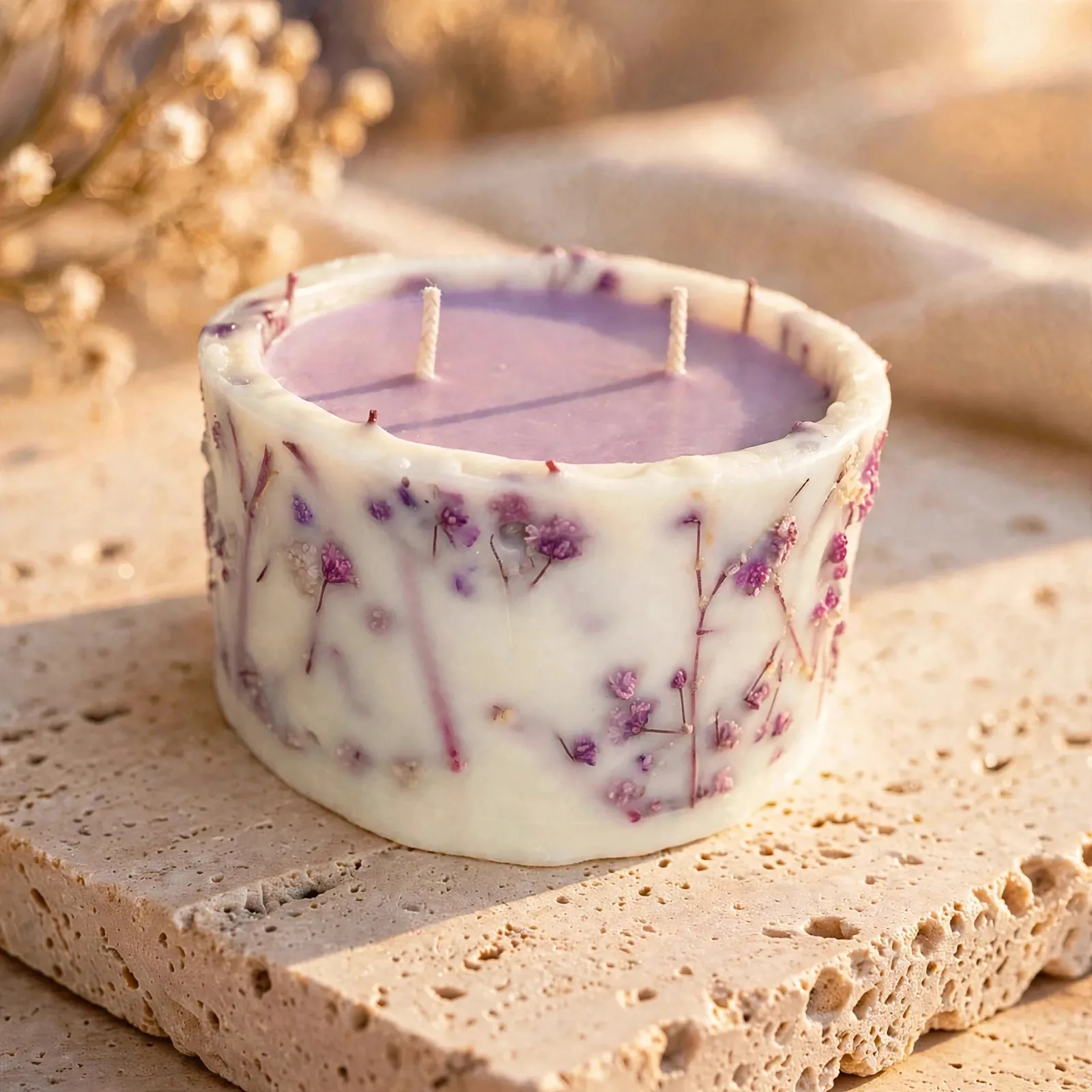 Lavender Negroni Dried Flower Candle — close-up detail