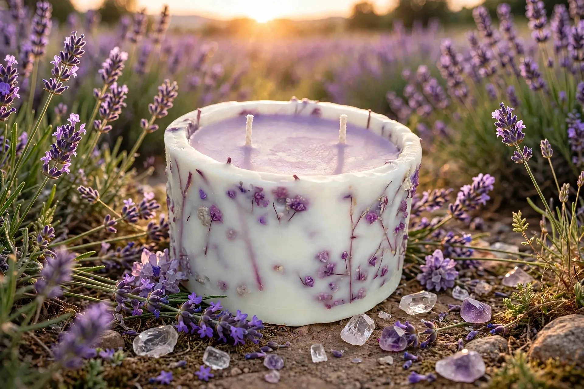 Lavender Negroni Dried Flower Candle, Botanical Coconut Soy Wax Home Décor