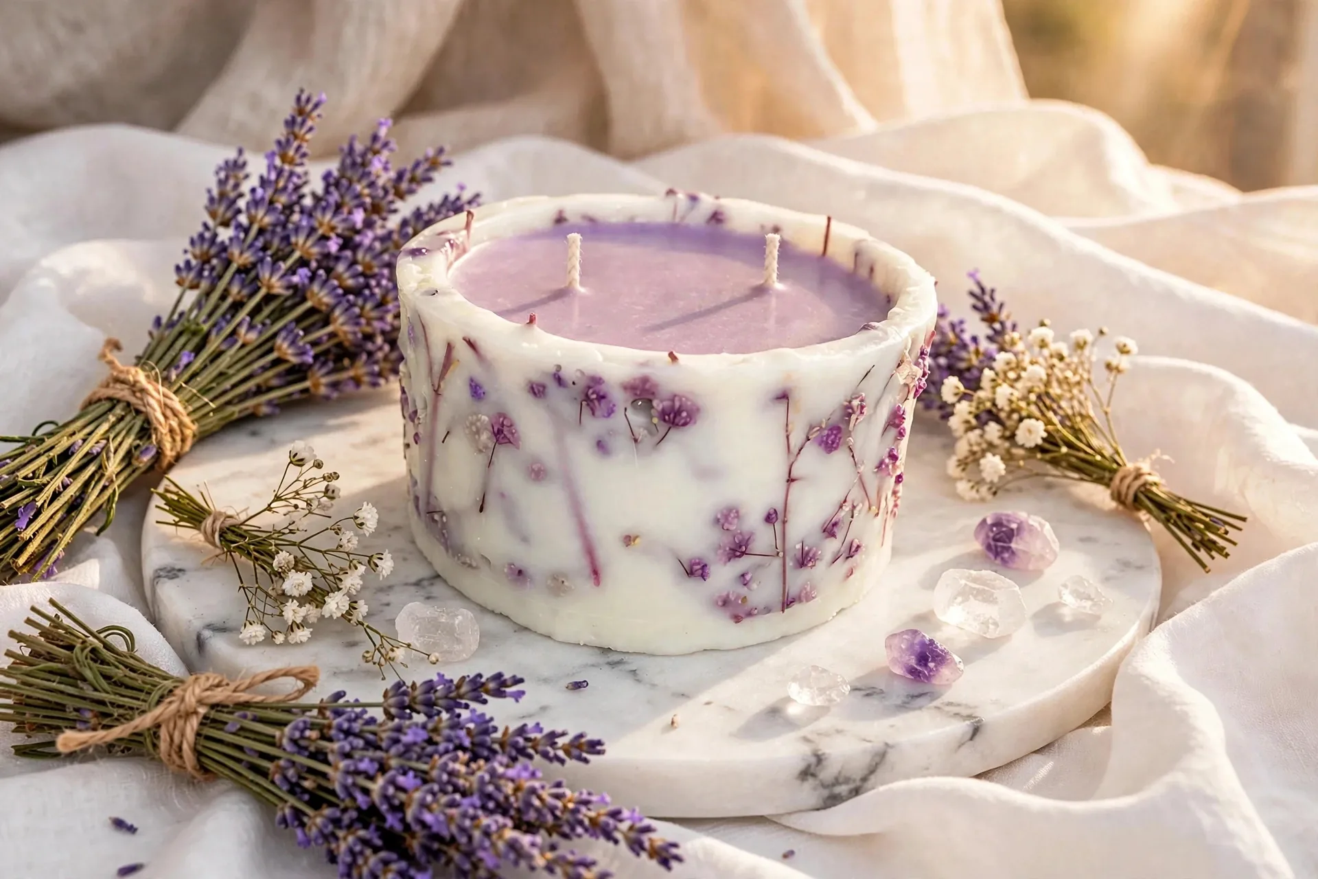 Lavender Negroni Dried Flower Candle — styled home decor scene