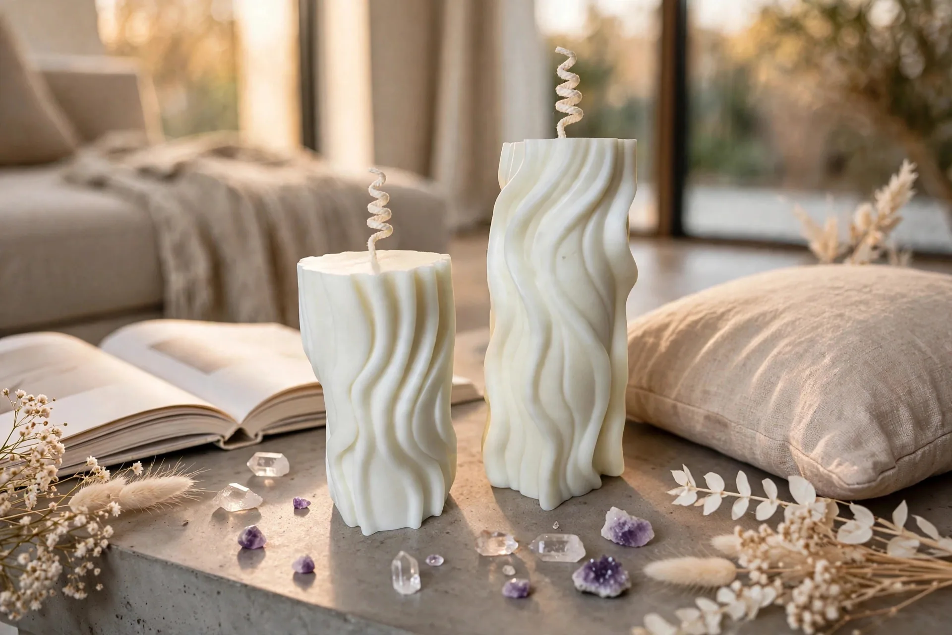 White Bubble Candle: Coconut Soy Wax, Modern Home Decor — lifestyle photo