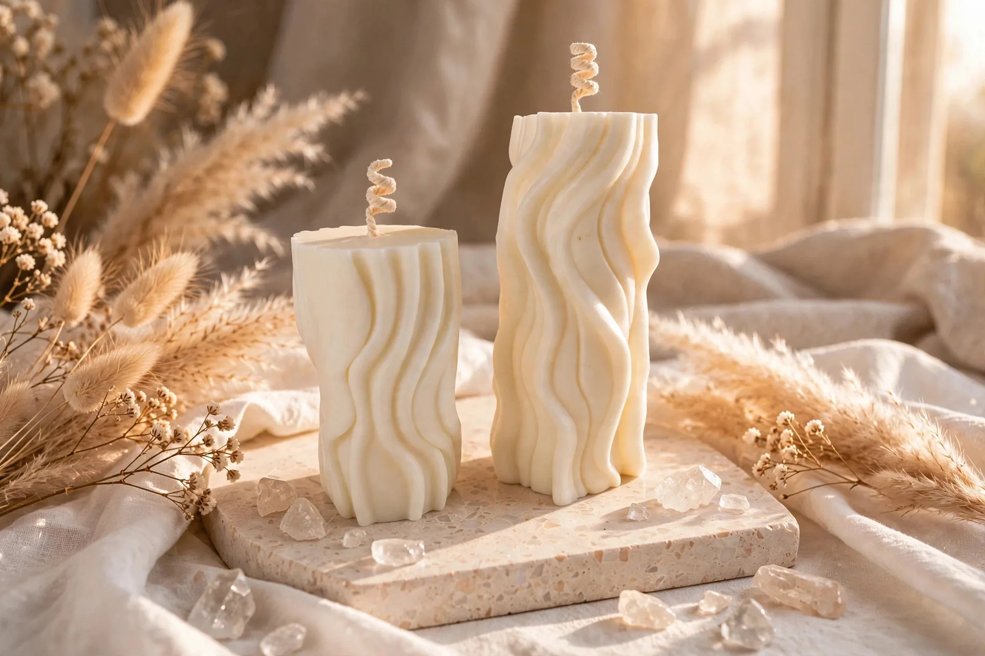 White bubble candle styled as modern home decor in natural light