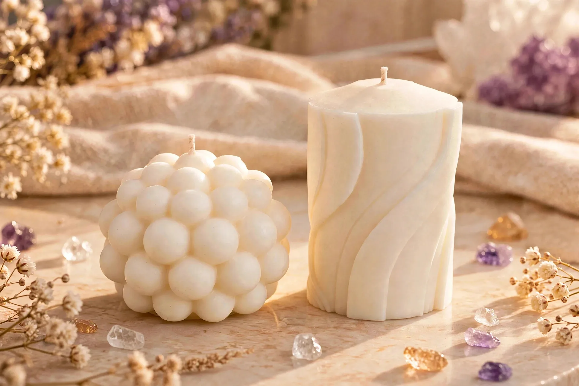White Pillar Candle Collection: Modern Home Decor — close-up detail
