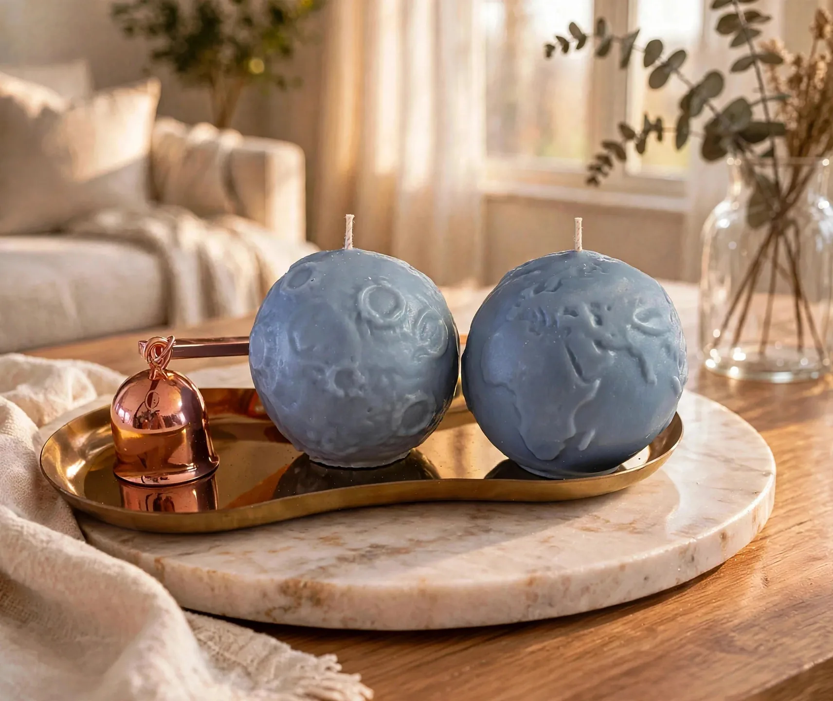 3D Earth & Moon Candle Set — lifestyle photo