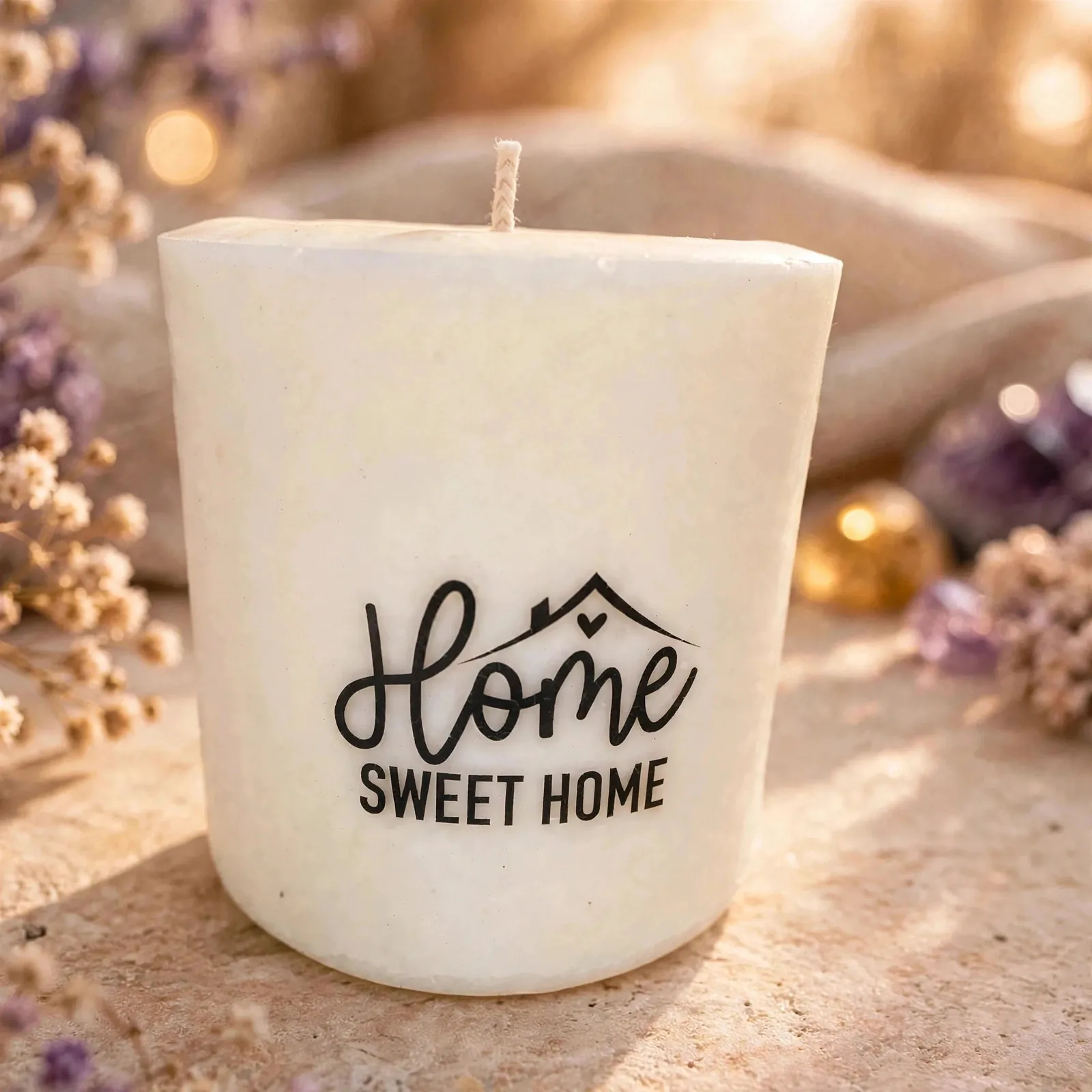 Olive Leaf Citron Pillar Candle — close-up detail
