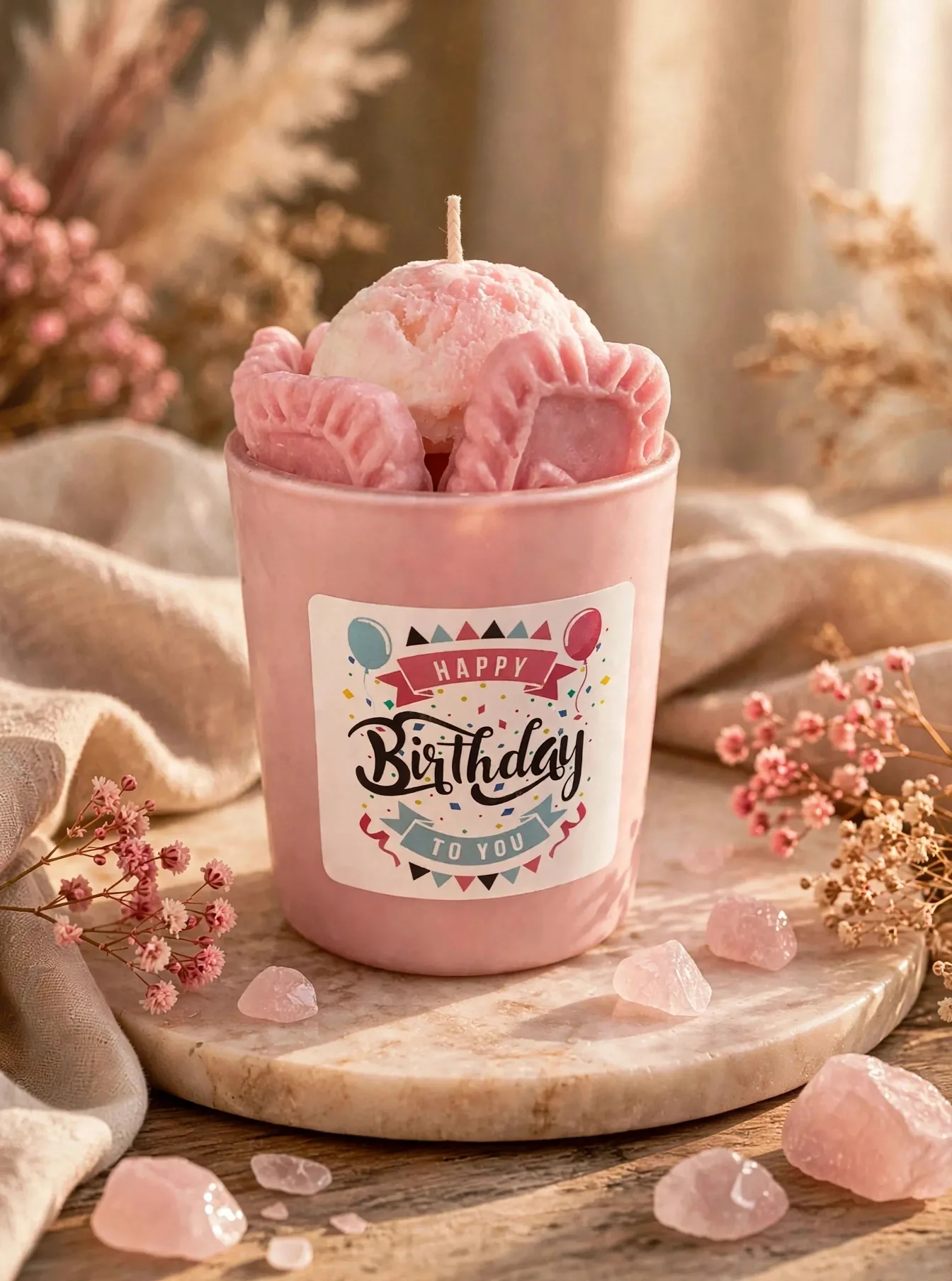 Personalized Birthday Soy Candle — styled home decor scene