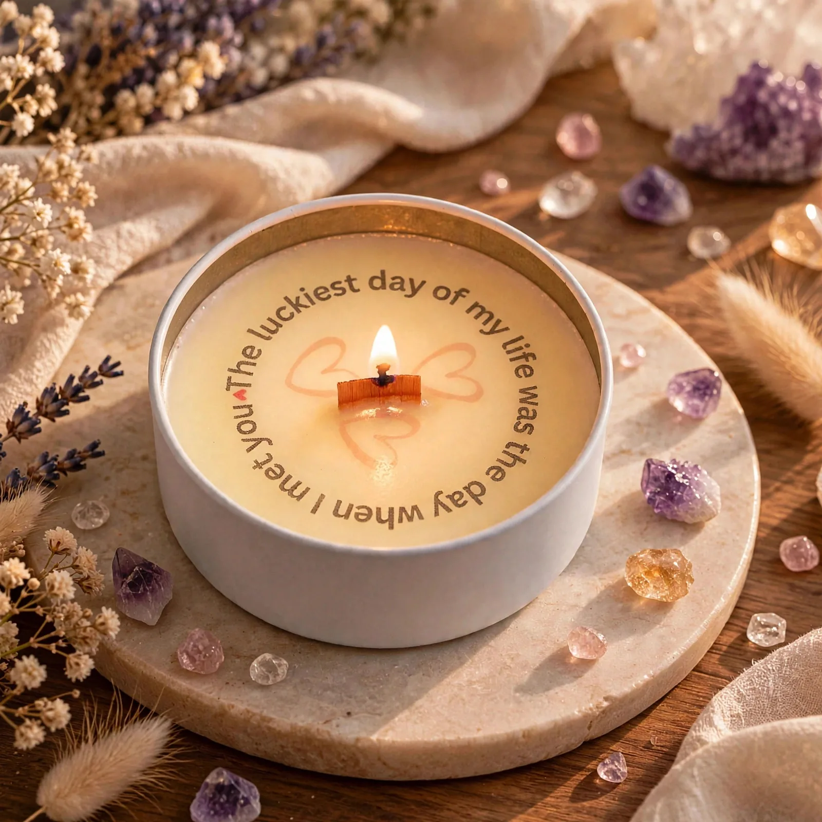 Personalized Secret Message Candle | Jasmine — lit with a warm flame