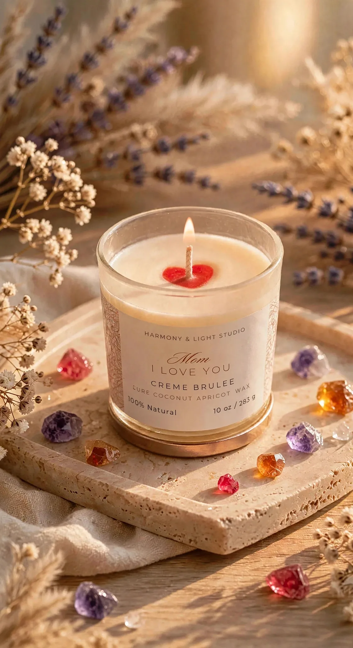 Secret Message Crème brûlée Candle — lit with a warm flame
