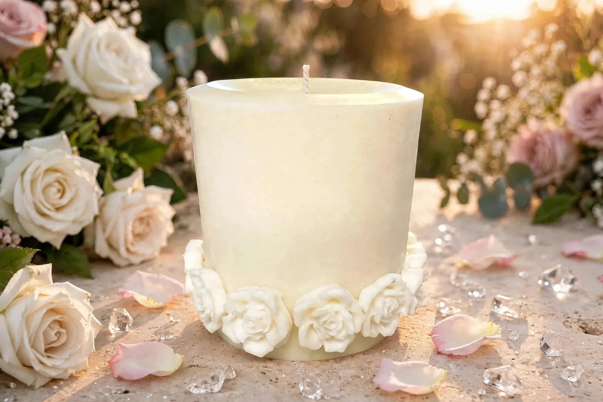 Coconut Soy Pillar Candle, Olive Leaf Scented, Greek Island Decor, Wedding Candle