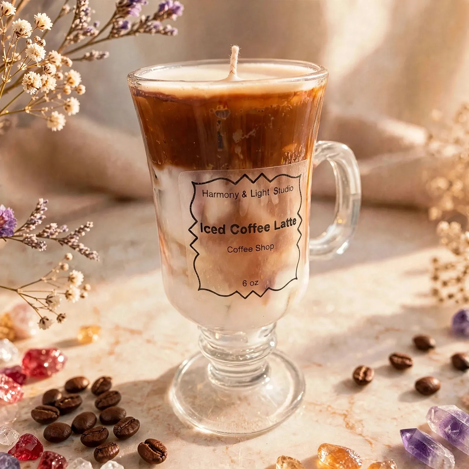 Custom Iced Coffee Latte Candle — close-up detail