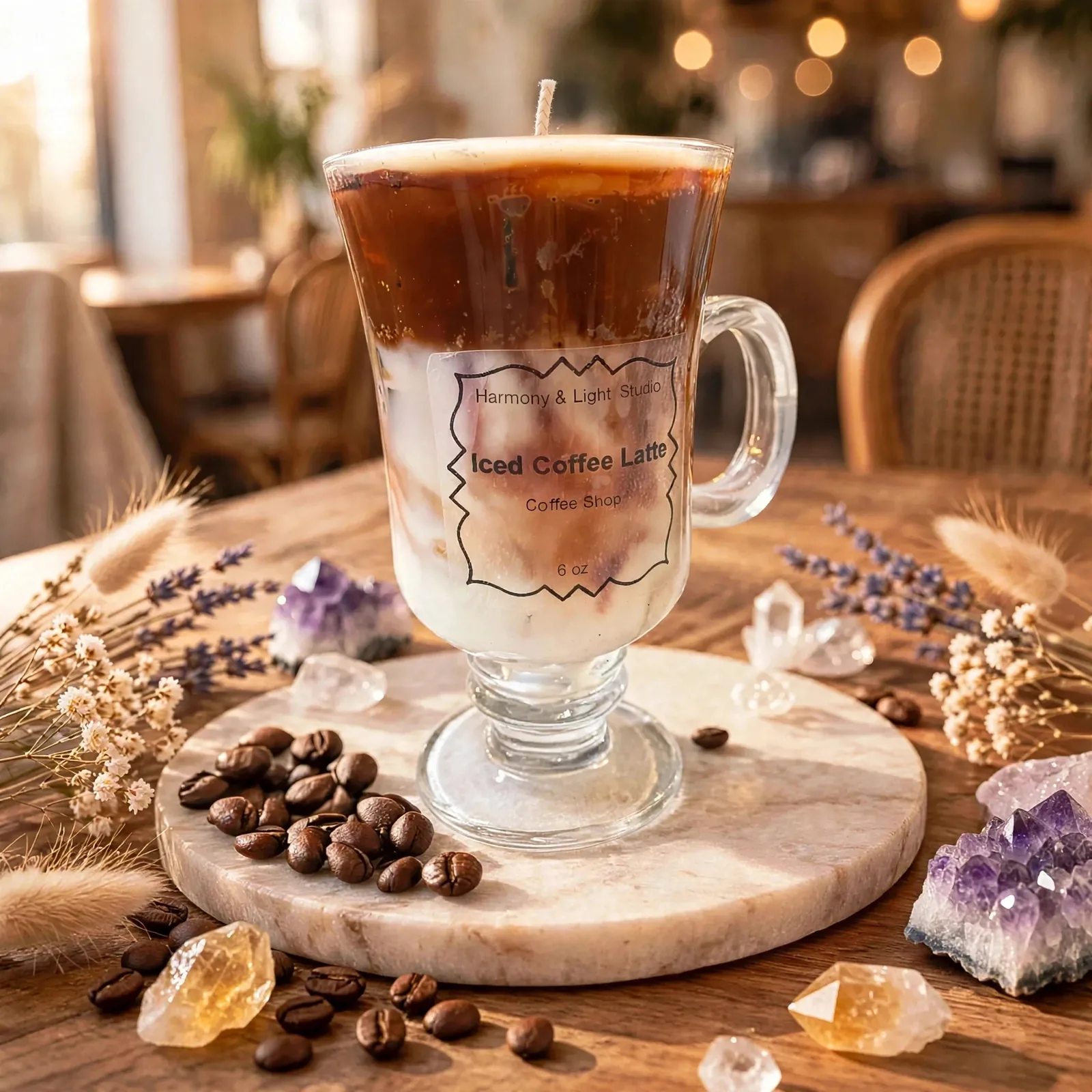 Custom Iced Coffee Latte Candle — lifestyle photo