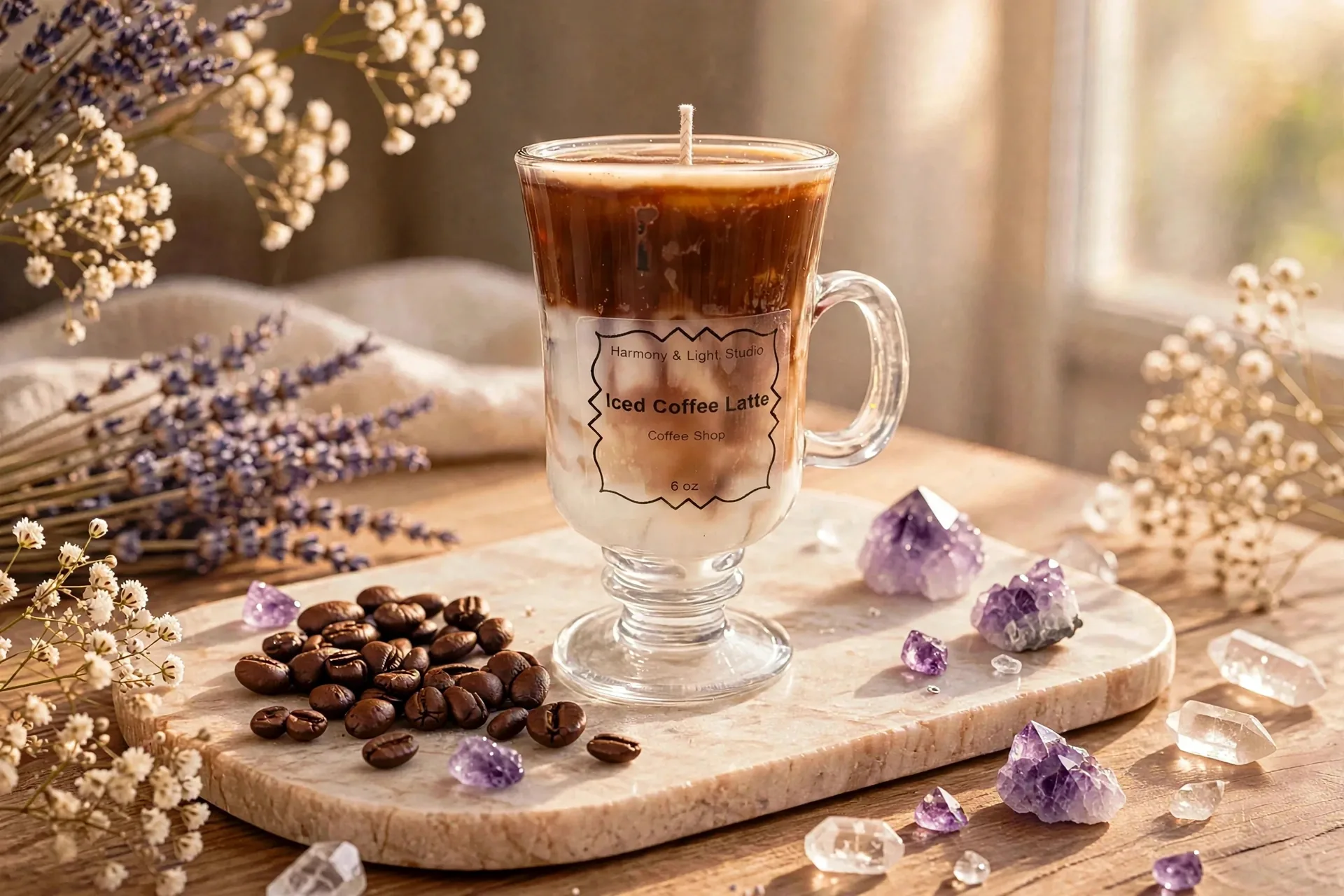 Custom Iced Coffee Latte Candle — styled home decor scene