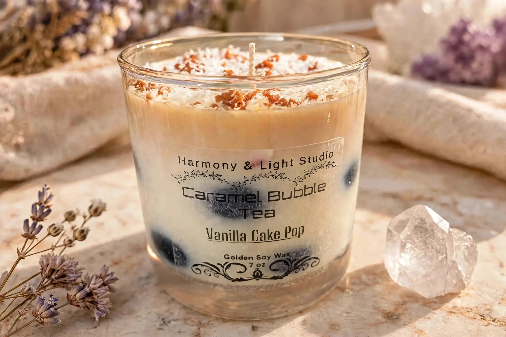 Caramel Bubble Tea Candle — close-up detail