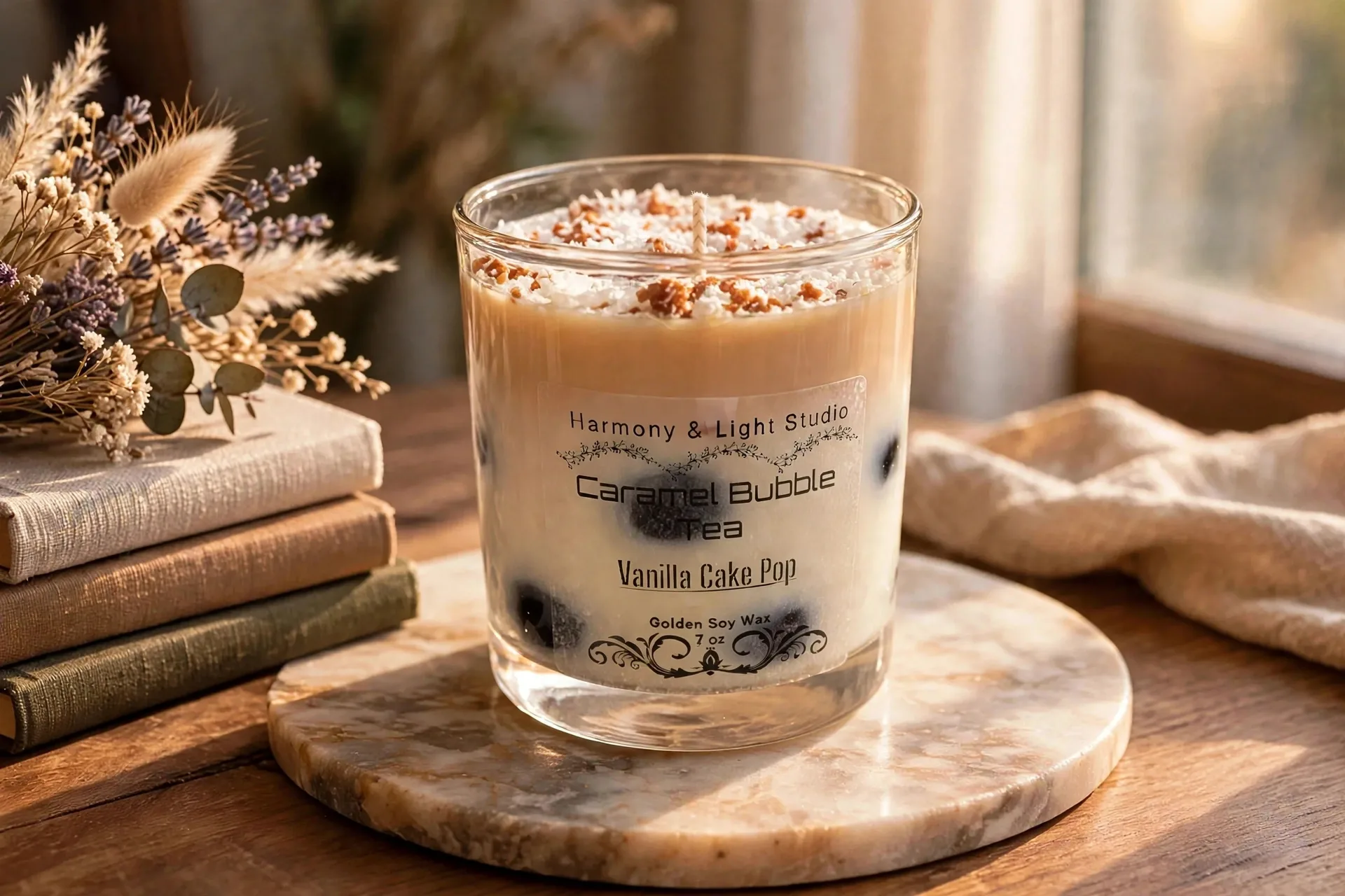Caramel Bubble Tea Candle — lifestyle photo