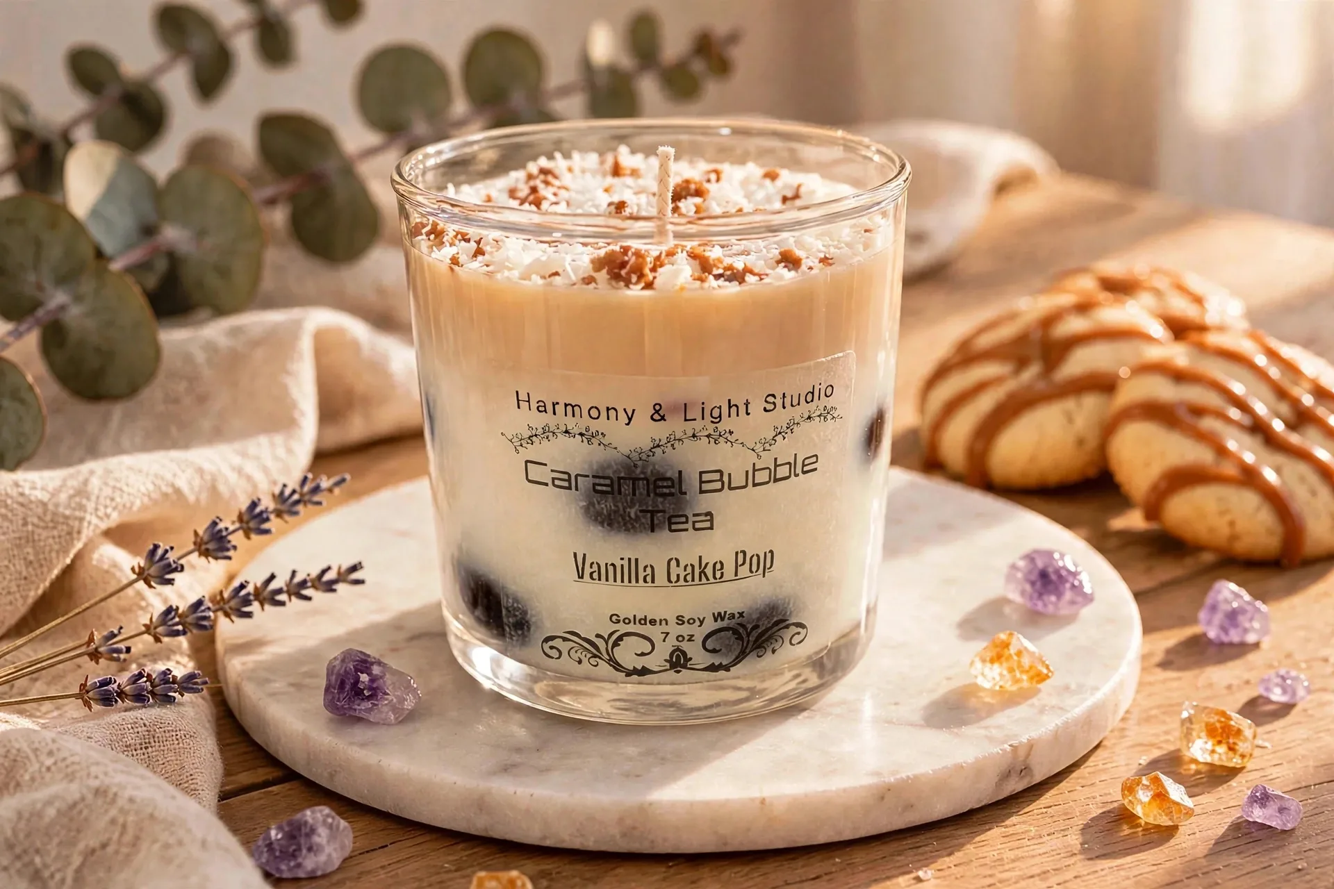 Caramel Bubble Tea Candle — styled home decor scene