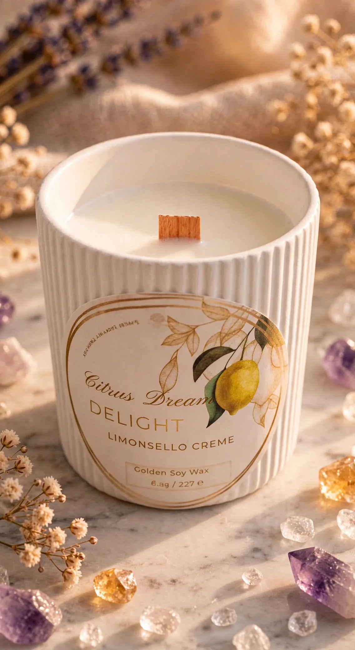 Handcrafted Citrus Soy Candle in Jesmonite Vessel — close-up detail