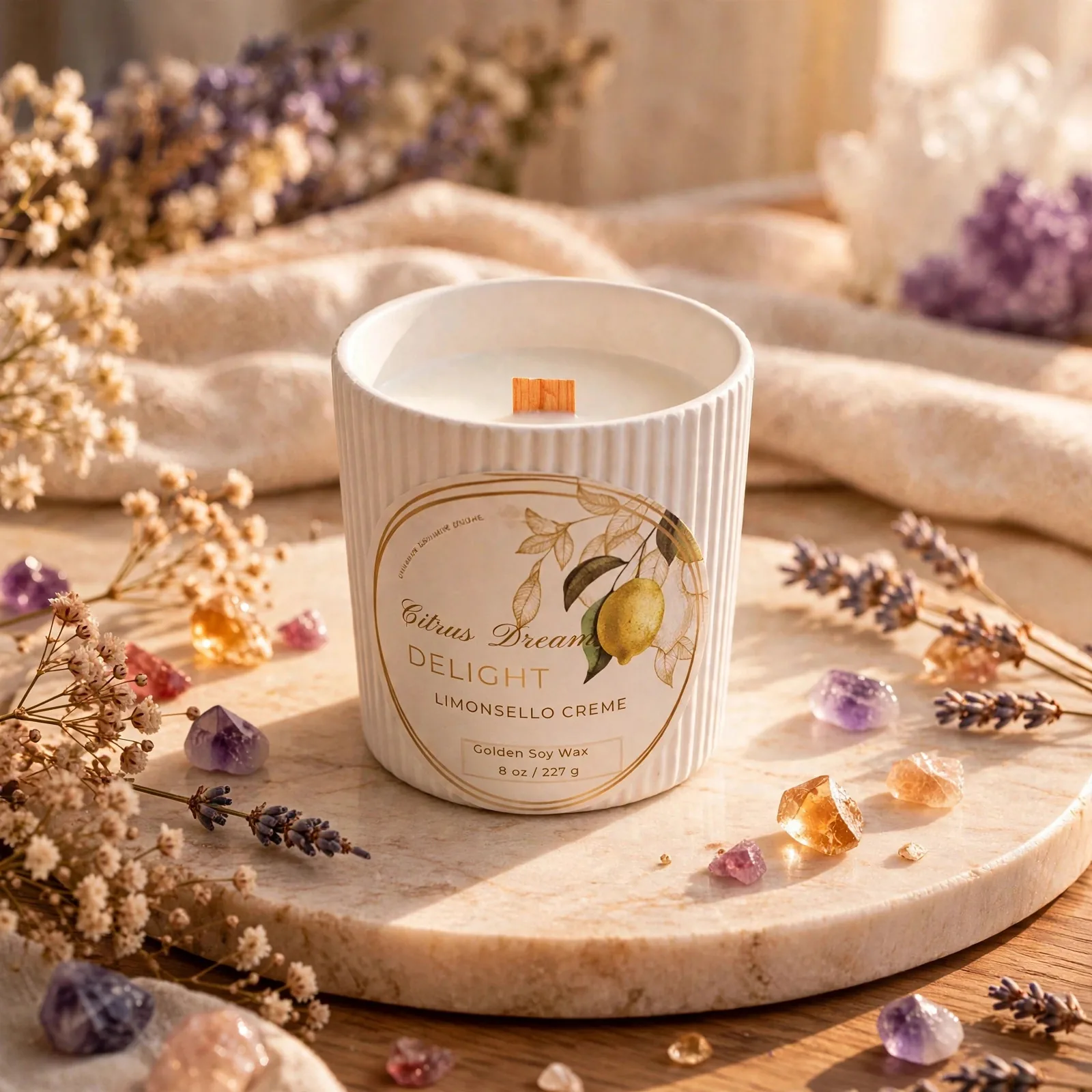 Handcrafted Citrus Soy Candle in Jesmonite Vessel