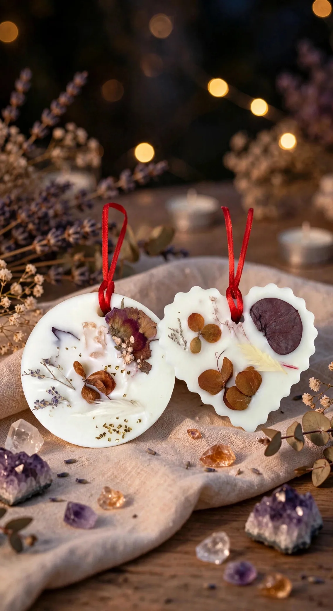 Eucalyptus Soy Wax Sachet: Dried Flower Aromatherapy — lit with a warm flame