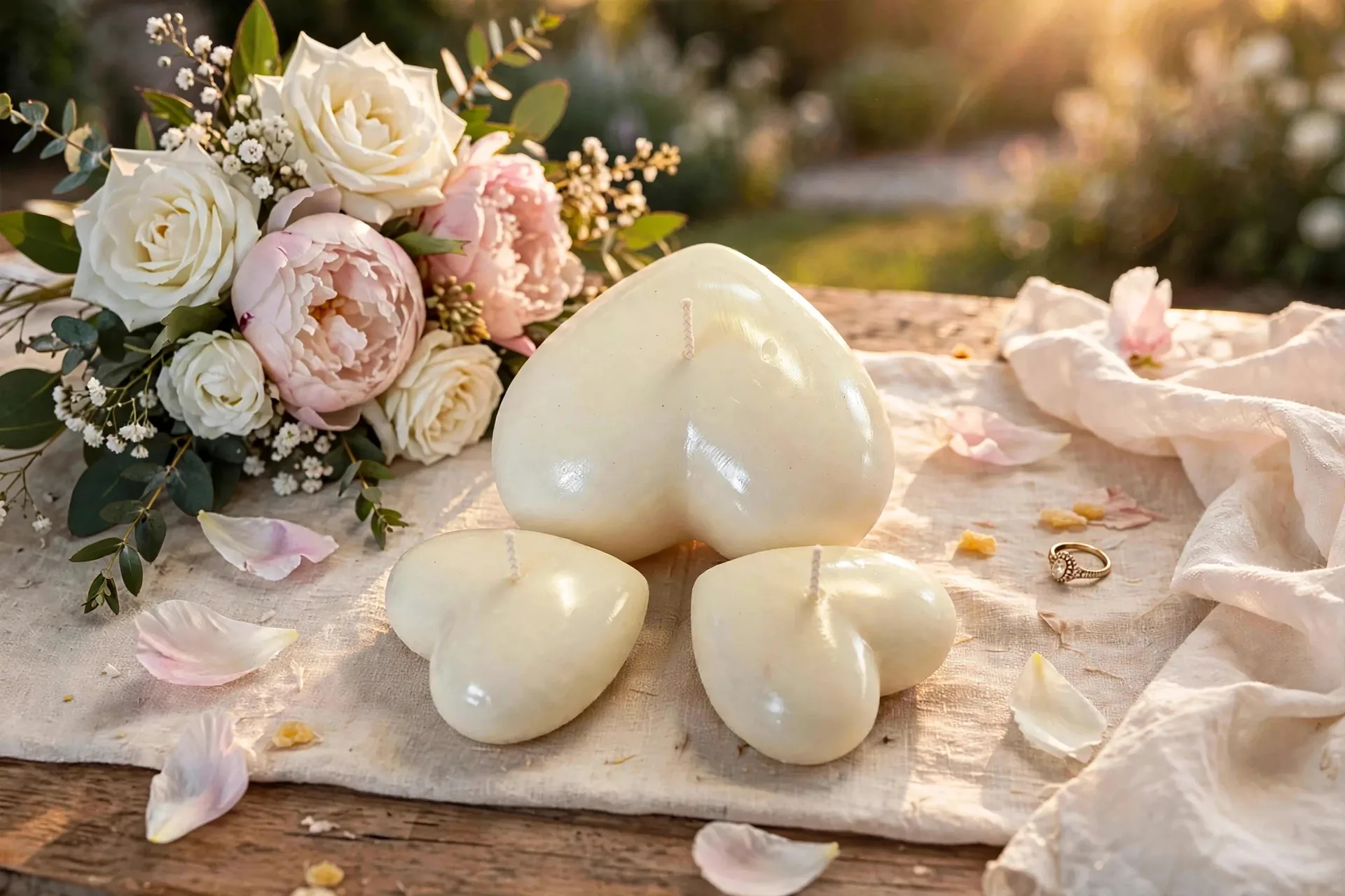 Heart Pillar Candle Wedding Favors: Rose Scented — lifestyle photo