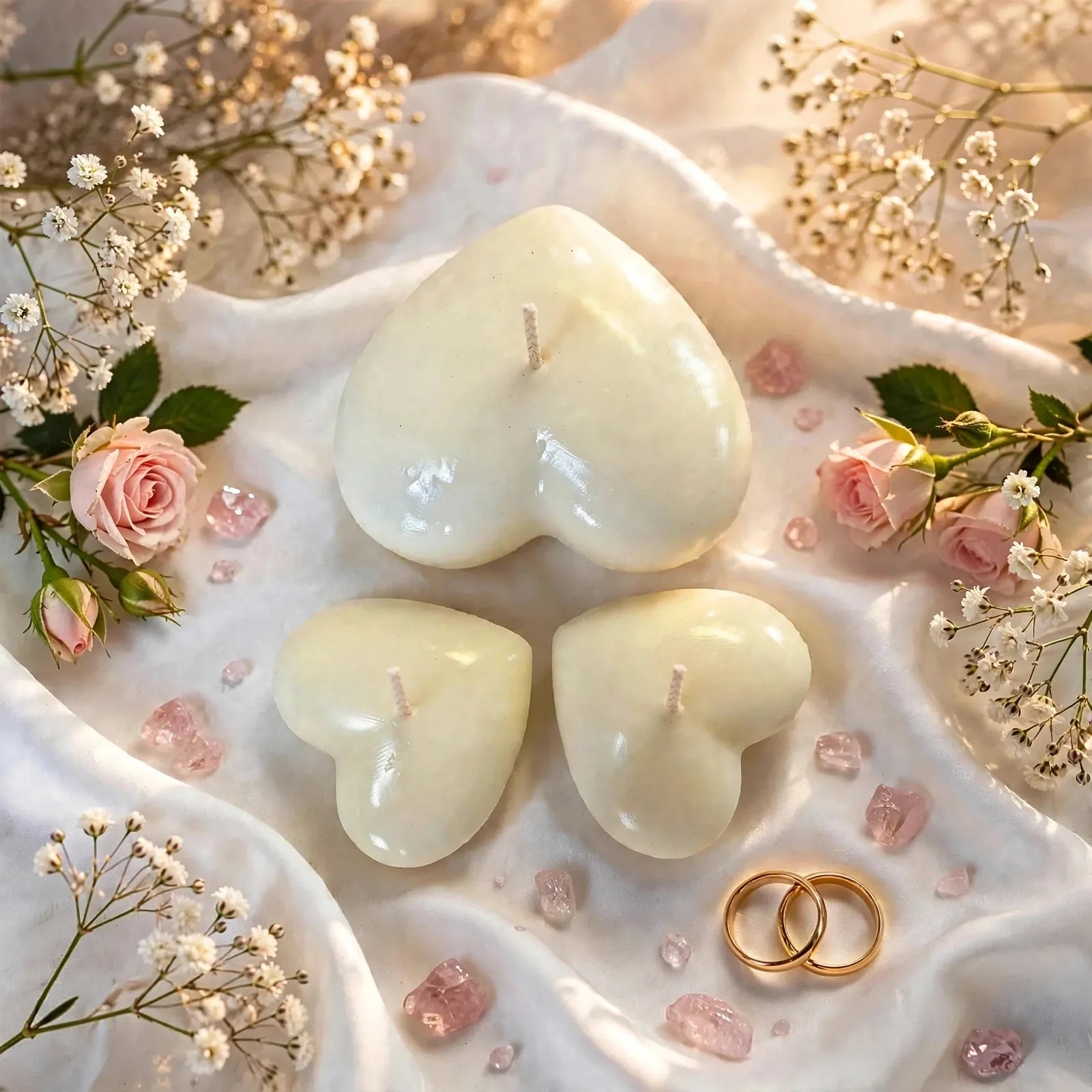 Heart Pillar Candle Wedding Favors: Rose Scented — styled home decor scene