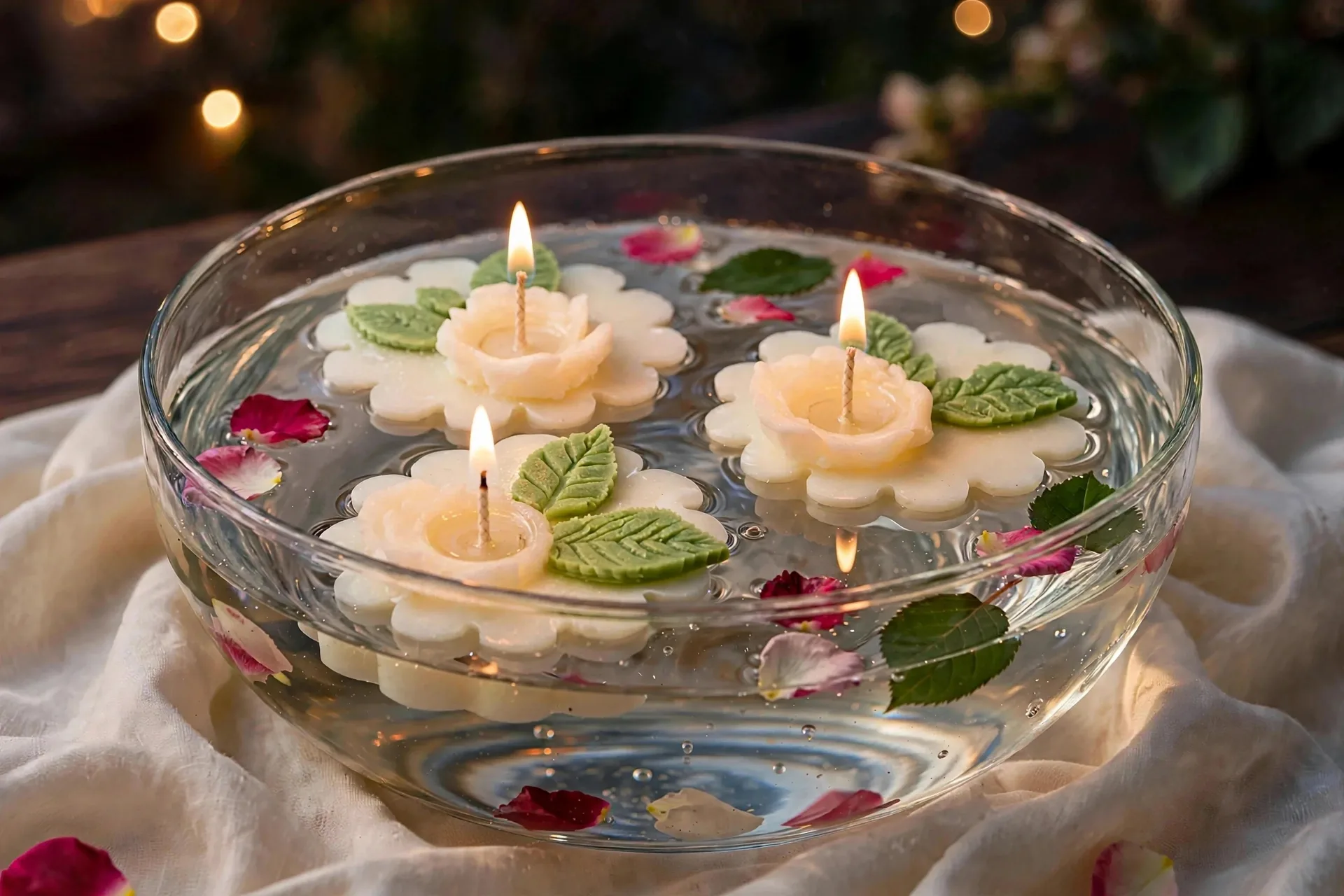 Rose Scented Pillar Candle: Bohemian Rose Fragrance — lit with a warm flame