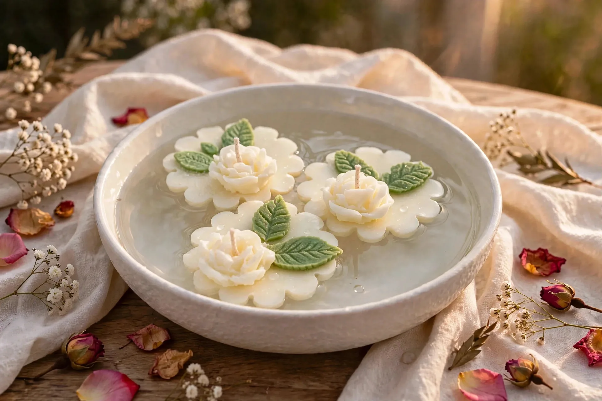 Rose Scented Pillar Candle: Bohemian Rose Fragrance — styled home decor scene