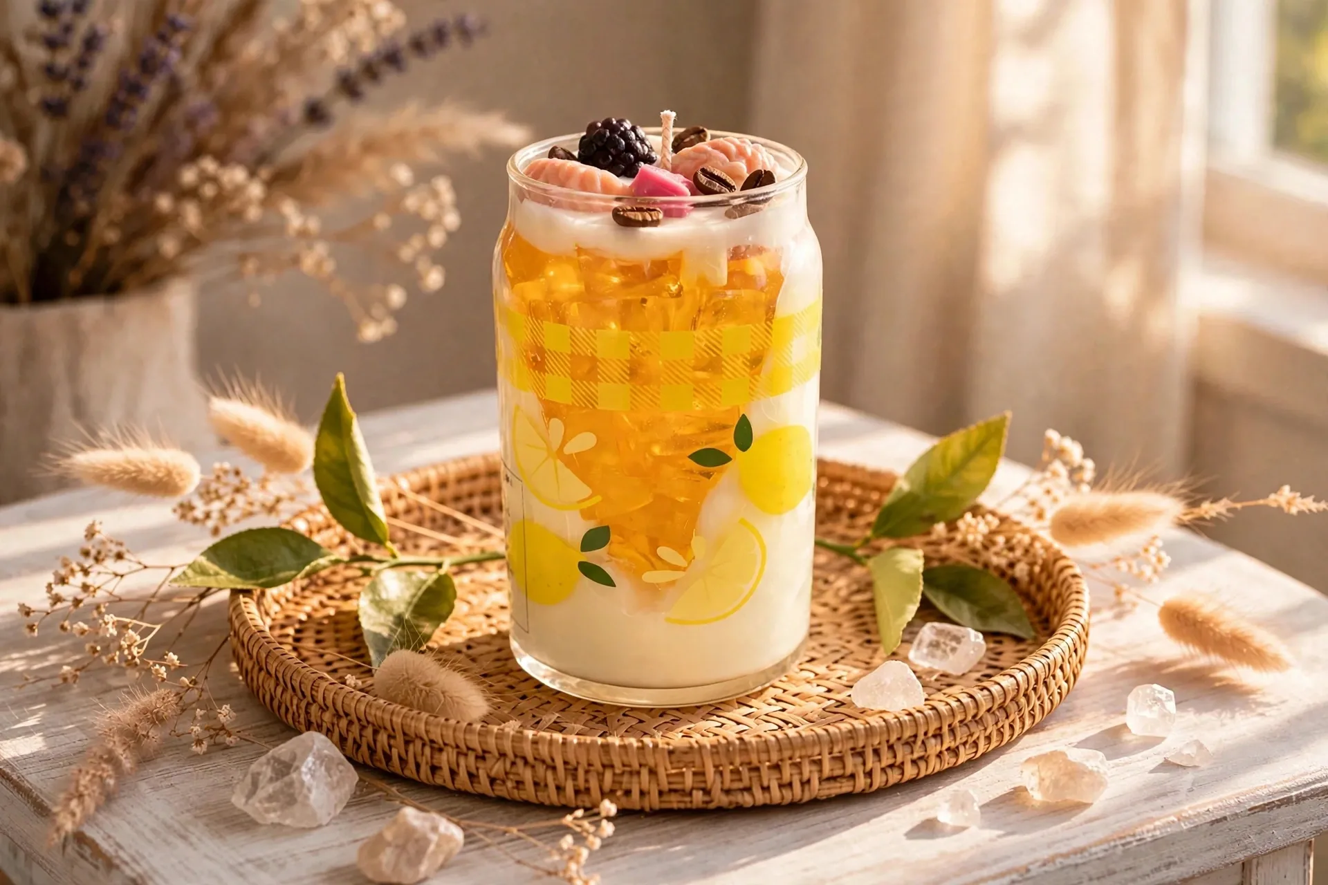 Scented Iced Cube Latte Candle: Persimmon Citron — styled home decor scene