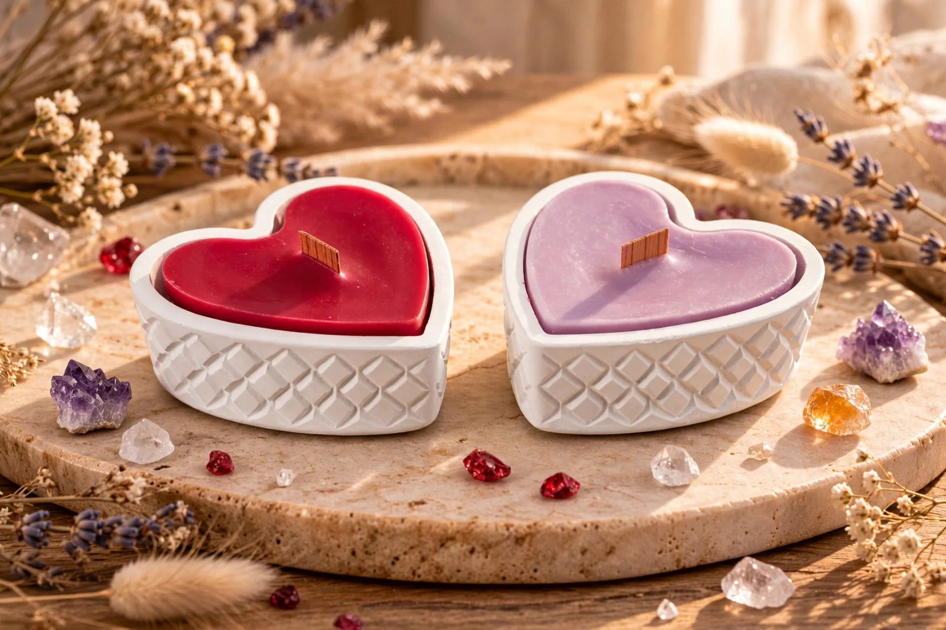 Heart Shaped Soy Candle, Jesmonite Vessel