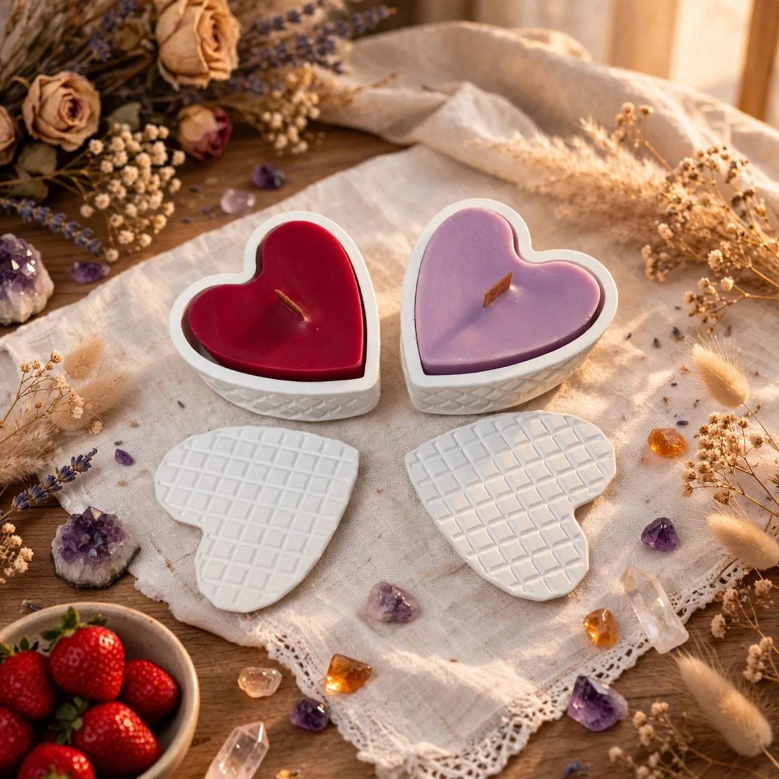 Heart Shaped Soy Candle, Jesmonite Vessel — lifestyle photo