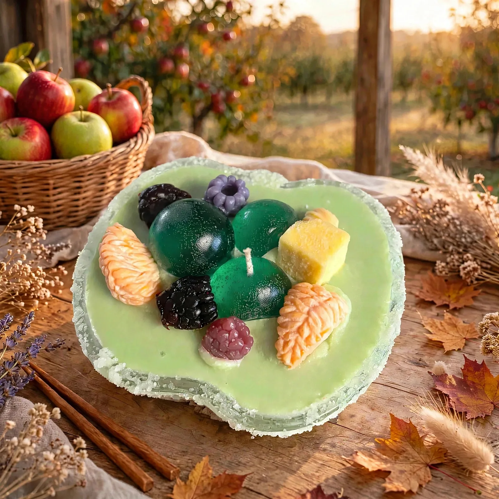 Apple Harvest Scented Soy Wax Candle: Green Apple Sangria — lifestyle photo
