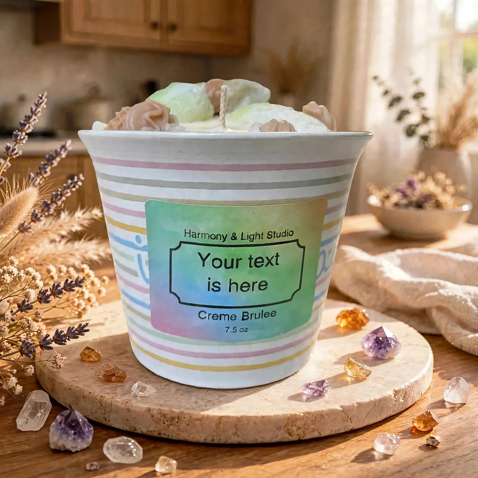Hand-Poured Soy Candle: Vanilla Caramel Creme Brulee — lifestyle photo