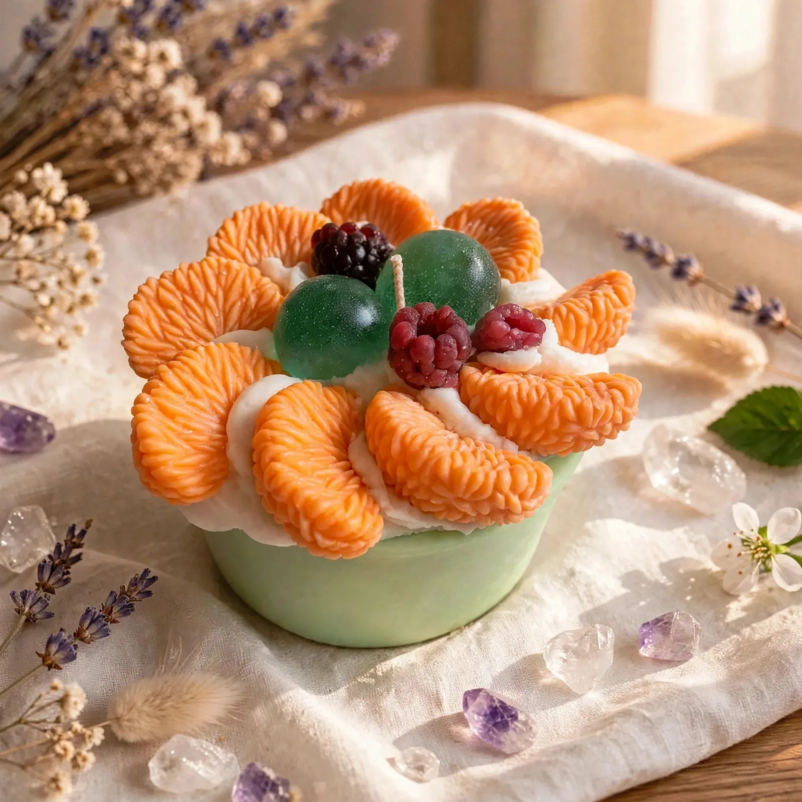 Evergreen Apple Dessert Candle, Forest Scent, Coconut Soy Wax, Citrus Berry Toppings