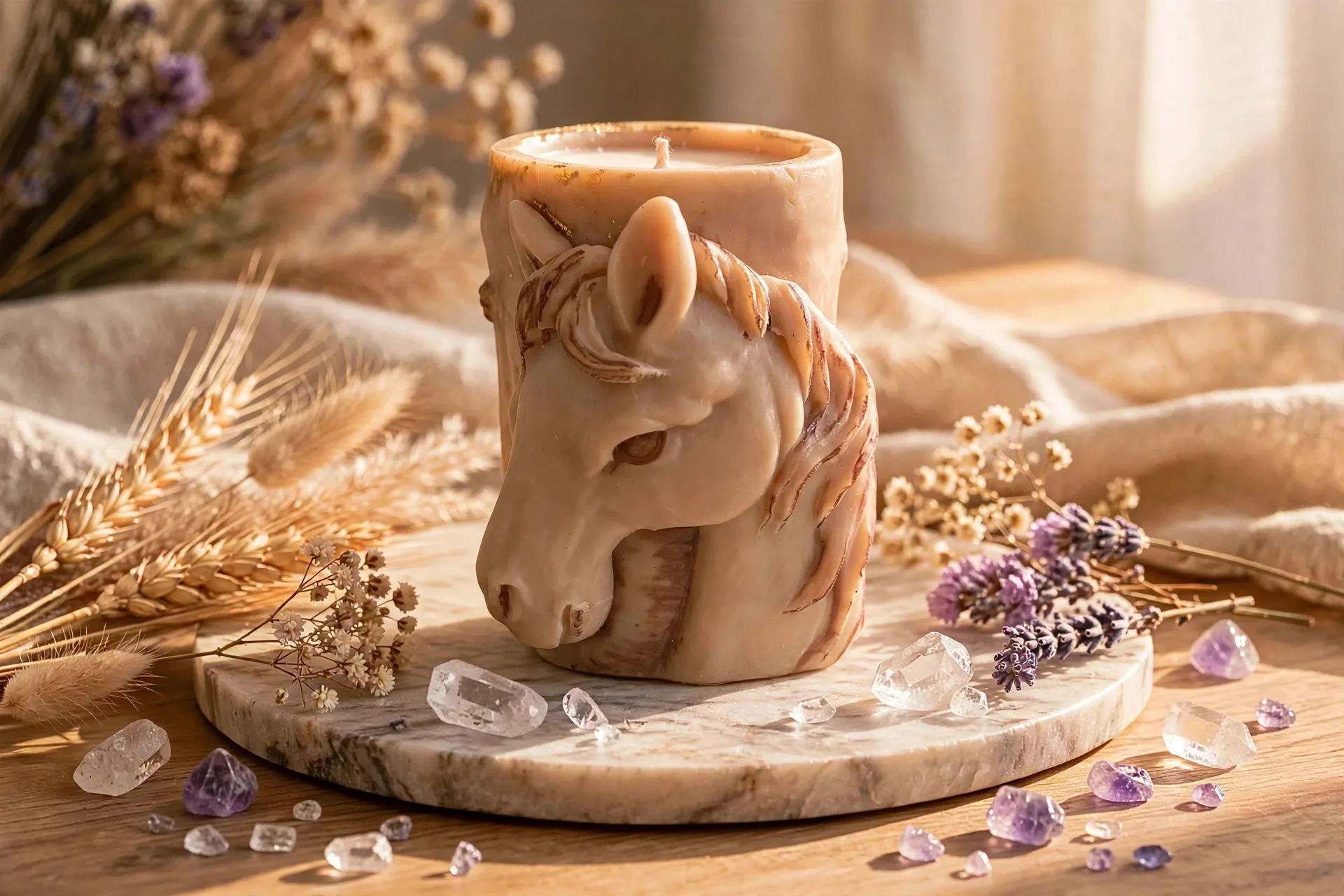 Rustic Horse Candle: Hand-Poured Coconut Soy Wax, Fresh Cut Grass Scent