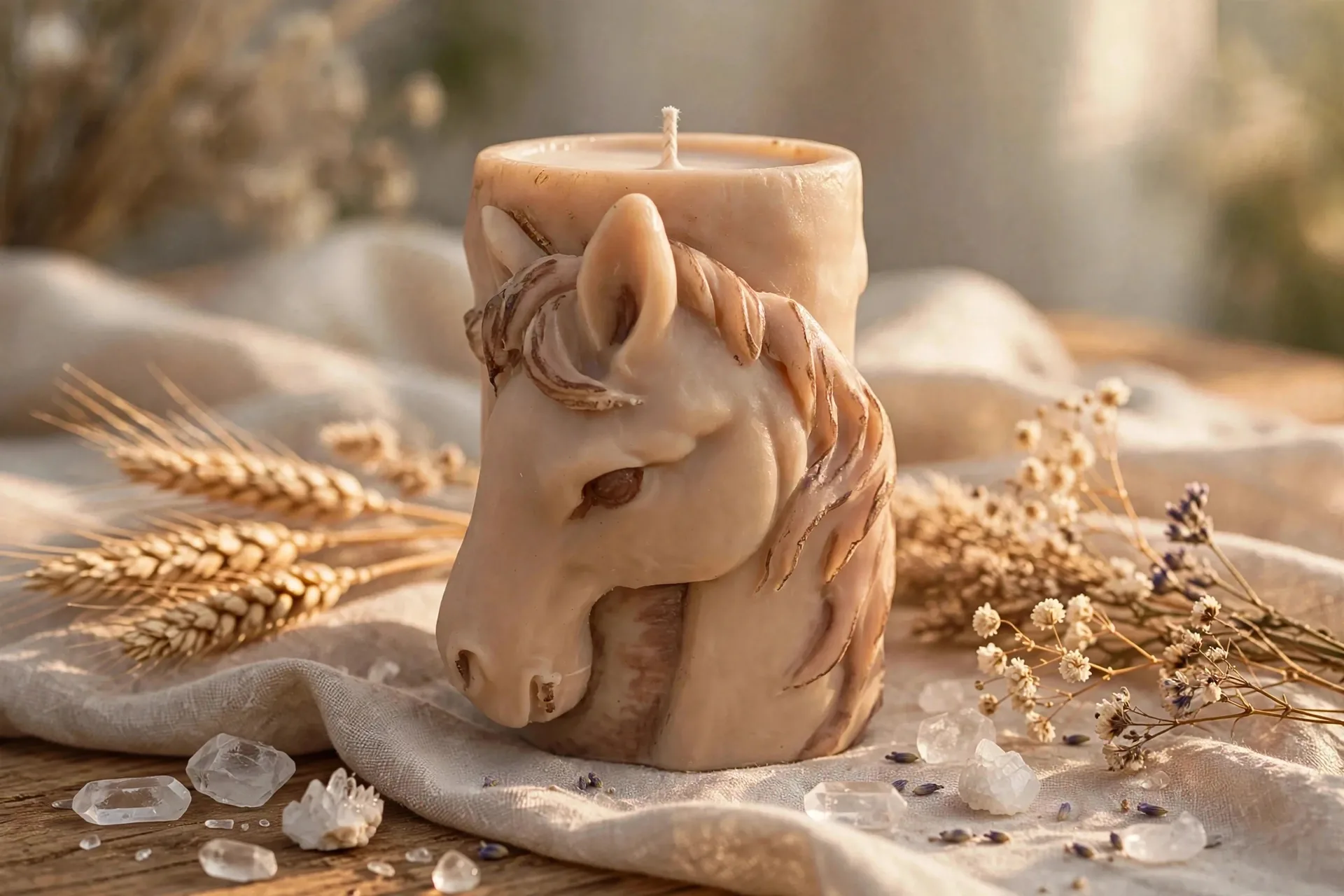 Rustic Horse Candle: Hand-Poured Coconut Soy Wax — styled home decor scene