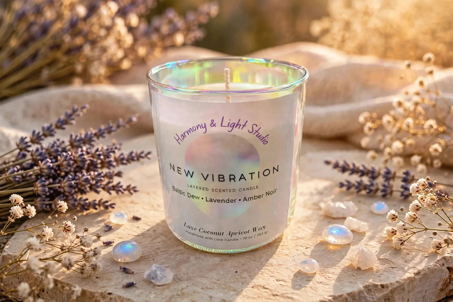 Three-Layer Scented Candle: Baltic Dew, Lavender, Amber Noir - Coconut Apricot Wax