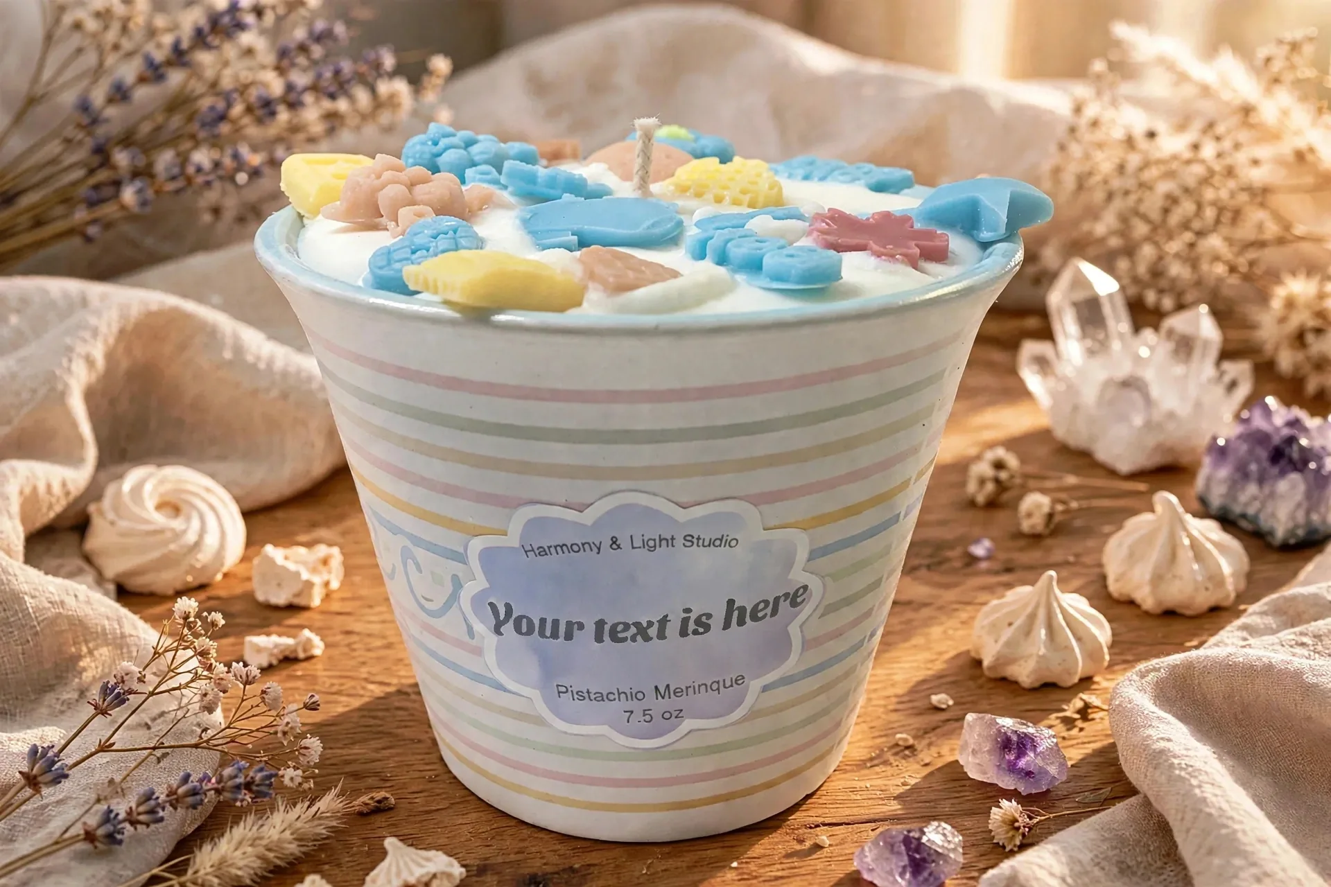 Baby Boy Shower Candle: Pistachio Meringue Scented Favor — lifestyle photo