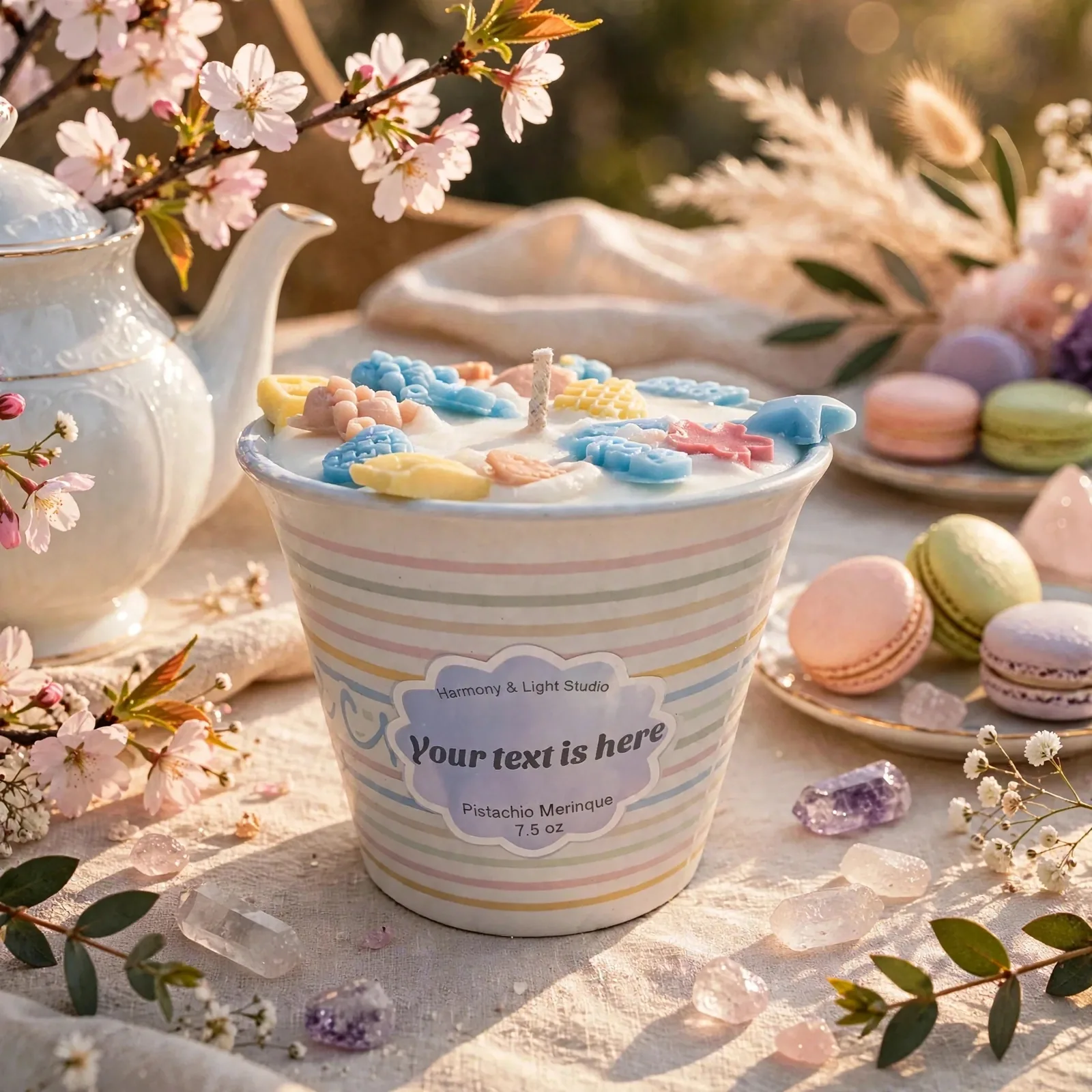 Baby Boy Shower Candle: Pistachio Meringue Scented Favor — styled home decor scene